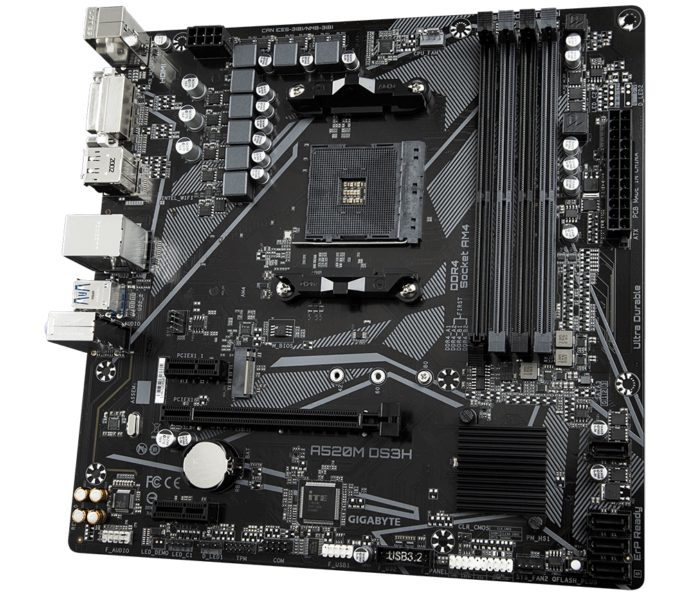 Tarjeta Madre Gigabyte A520M DS3H - Socket AM4 - 4x DDR4 - 2133/3200/4400(O.C.) MHz - HDMI - DVI-D - M.2 - USB 2.0/3.2 - Micro ATX - A520M DS3H Tarjeta Madre Gigabyte A520M DS3H - Socket AM4 - 4x DDR4 - 2133/3200/4400(O.C.) MHz - HDMI - DVI-D - M.2 - USB 2.0/3.2 - Micro ATX - A520M DS3H