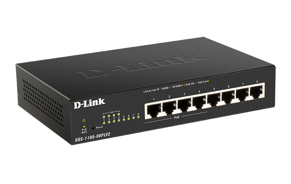 D-Link DGS-1100-08PLV2 network switch Managed L2 Gigabit Ethernet (10/100/1000) Power over Ethernet (PoE) Black – image 2