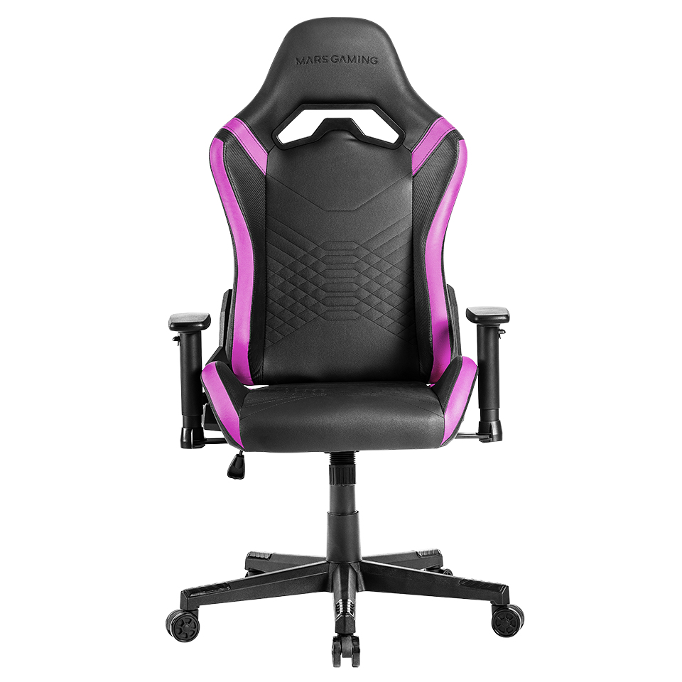 Mars Gaming MGC-PRO, Silla Gaming Profesional, Acabado Cuero PU, Reposabrazos 2D y Respaldo Reclinable 135°, Cojines Lumbar y Cervical Soft-Touch, Ruedas XL y Pistón Gas Clase 4, Morado