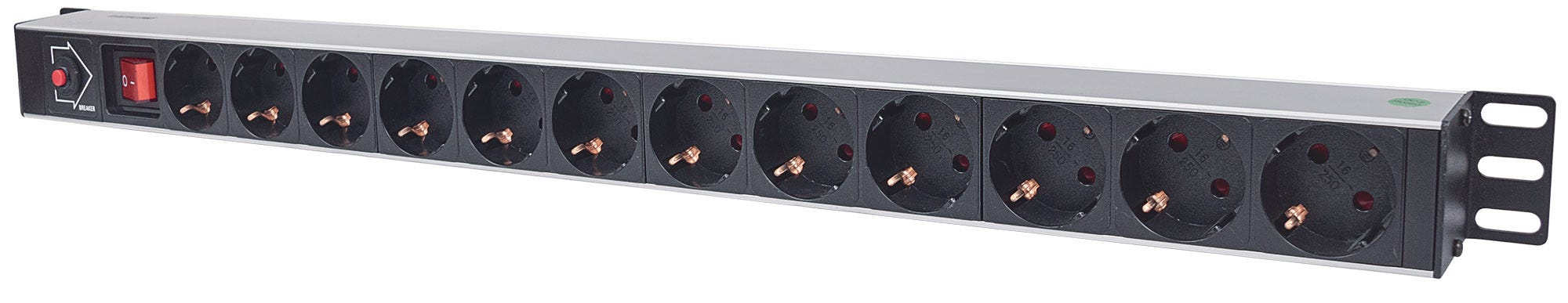Intellinet Vertical Rackmount 12-Output Power Distribution Unit (PDU), EU CEE 7/3 Outlets, With On/Off Switch and Overload Protection, Built-in 1.8m Power Cord