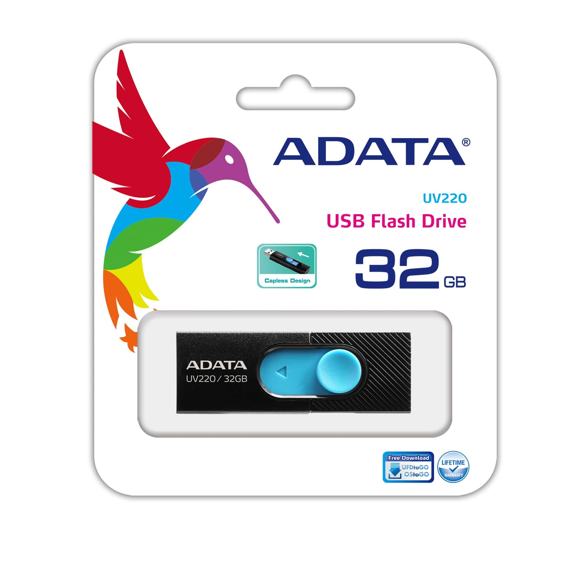Memoria Usb Adata Uv220 32Gb Usb 2.0 Negro/Azul - AUV220-32G-RBKBL