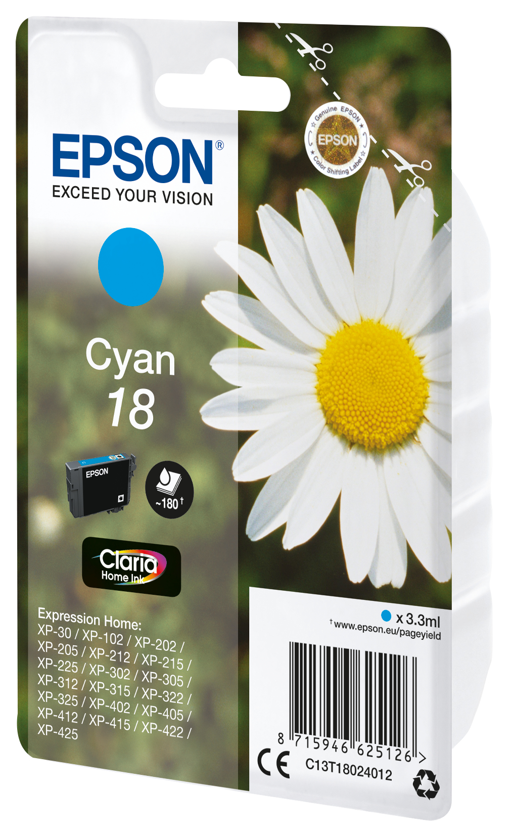 EPSON 1LB 18 ink cartridge cyan standard capacity 3.3ml 180 pages 1-pack bl...