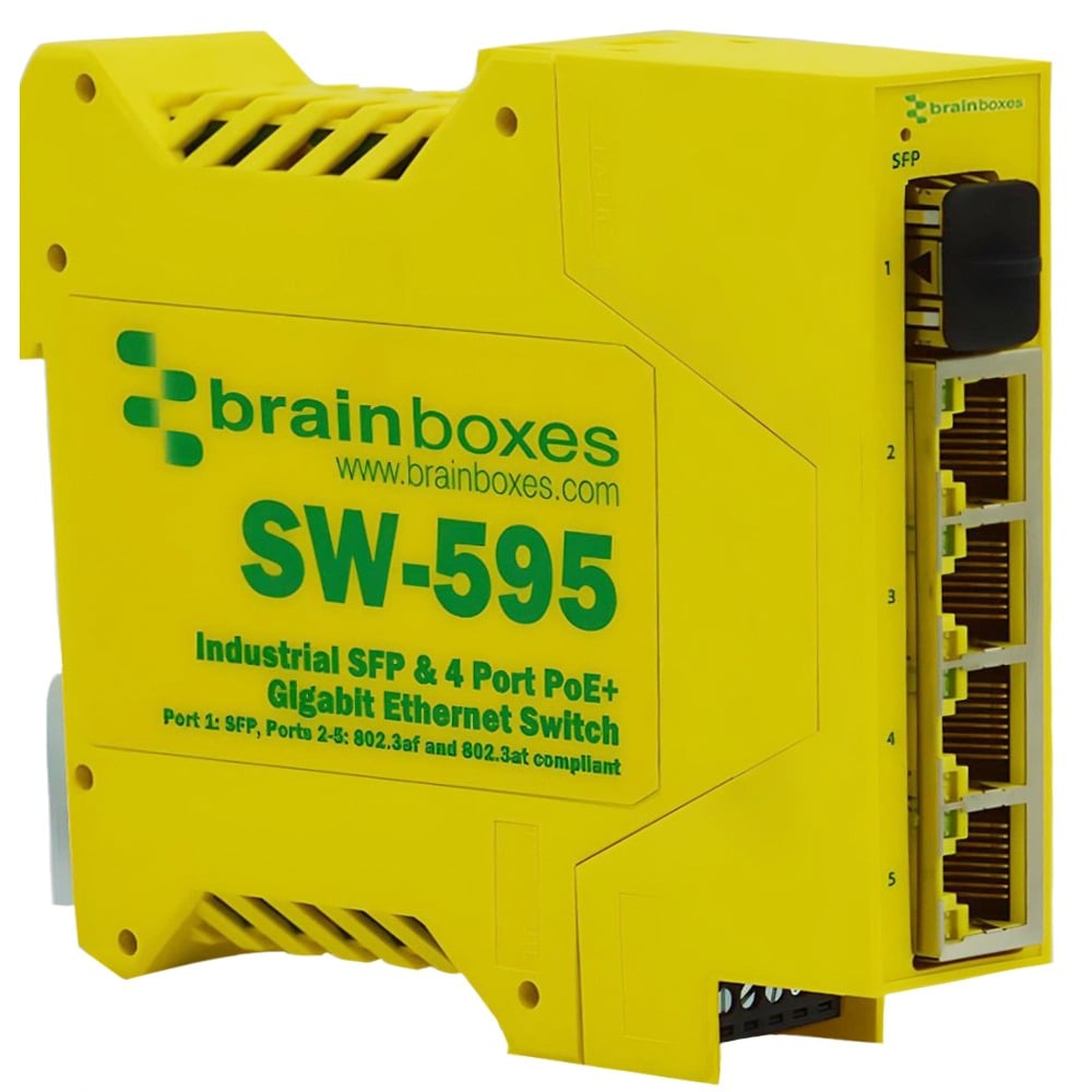 Brainboxes Industrial SFP + 4 Port PoE+ Gigabit Ethernet Switch – image 1