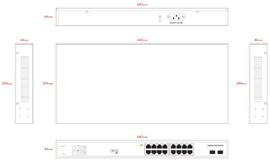 Ernitec ELECTRA-U16-1GB-285W network switch Unmanaged Gigabit Ethernet (10/100/1000) Power over Ethernet (PoE) – image 2