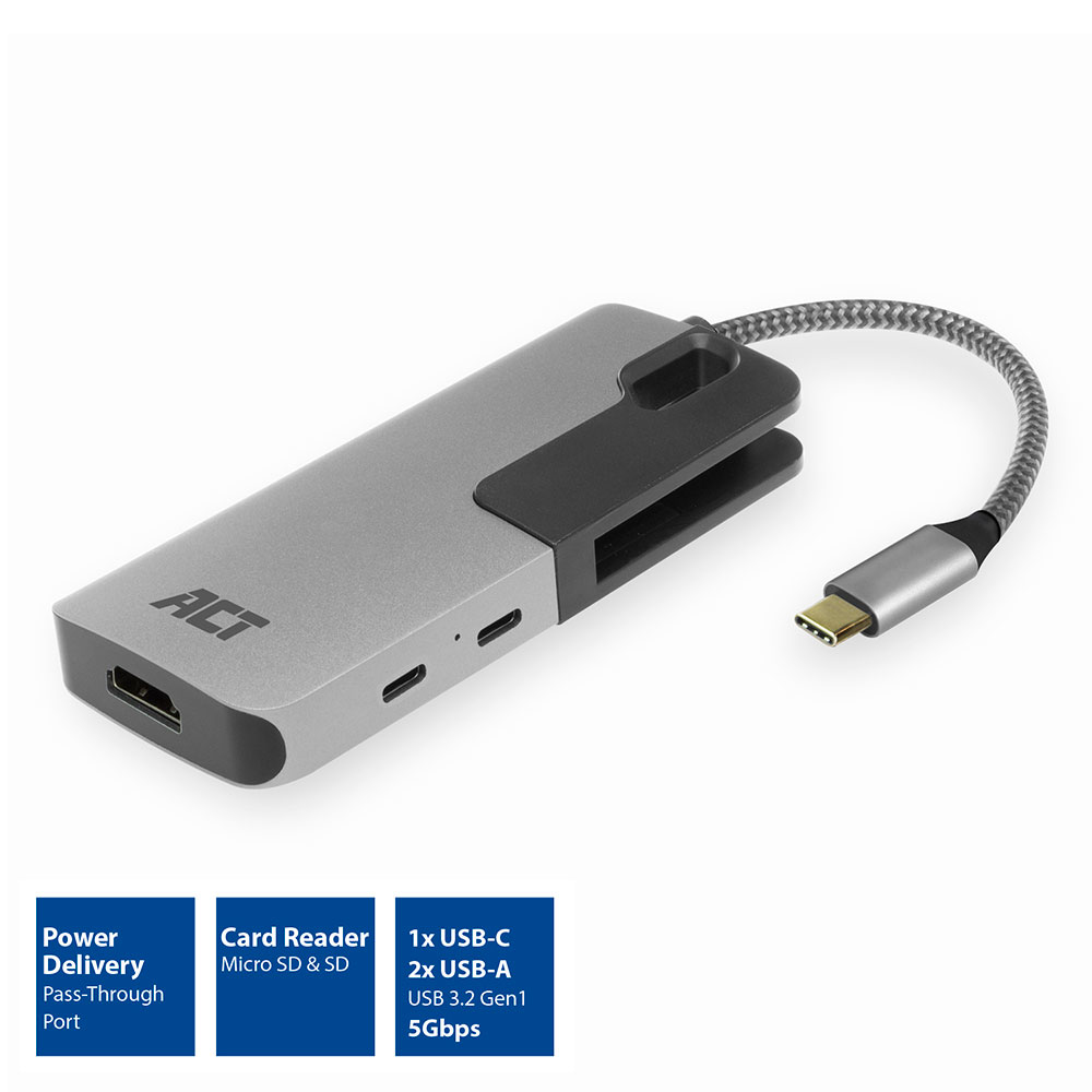 ACT USB-C multiport adapter for 1 HDMI monitor, 1x USB-C, 2x USB-A, card reader – image 2