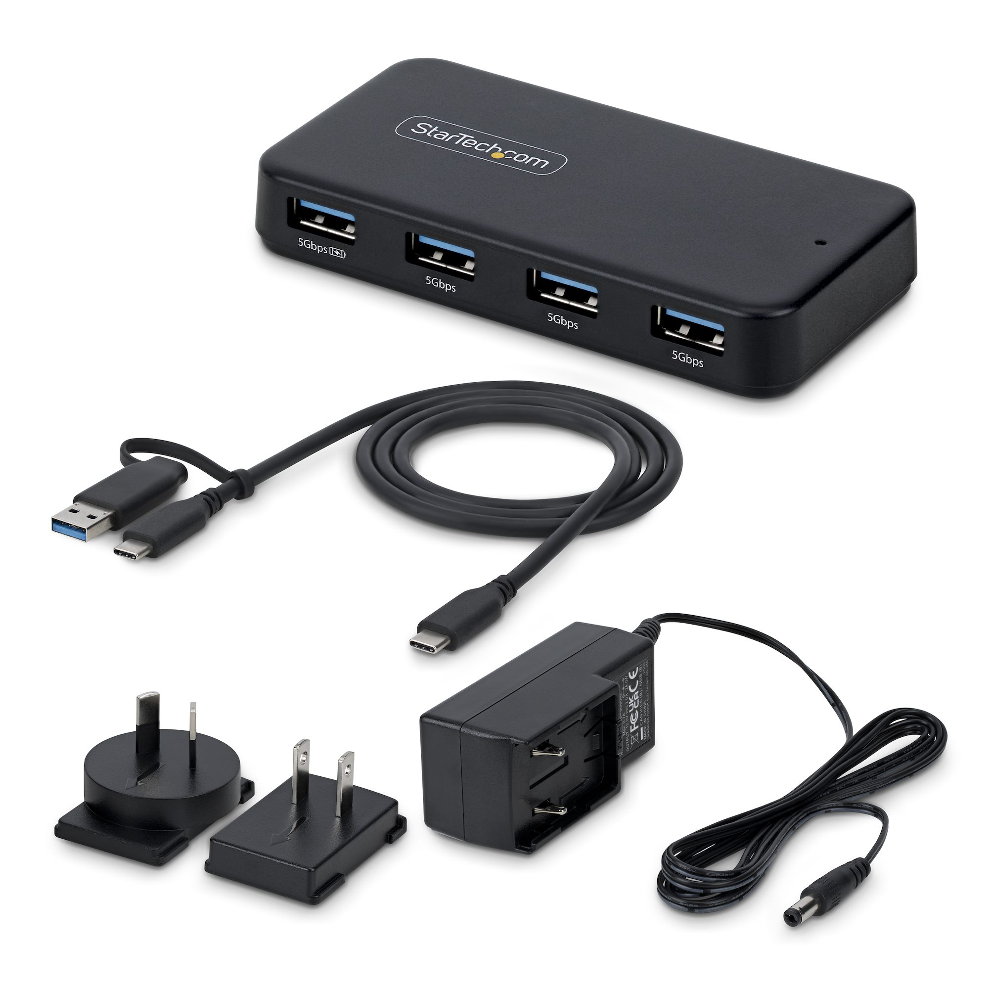 StarTech.com 4-Port USB-A Hub, 5Gbps, Self-Powered, 2-in-1 USB-C and USB-A Host Cable, 1x BC 1.2 Charging Port – image 3