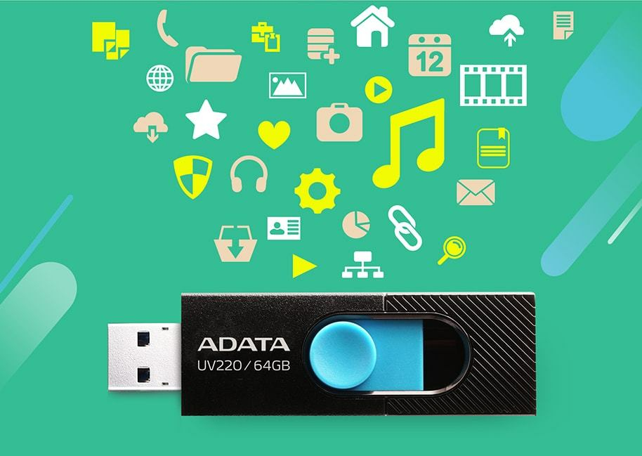 Memoria USB ADATA UV220 - 64GB - USB2.0 - Negro/Azul - AUV220-64G-RBKBL
