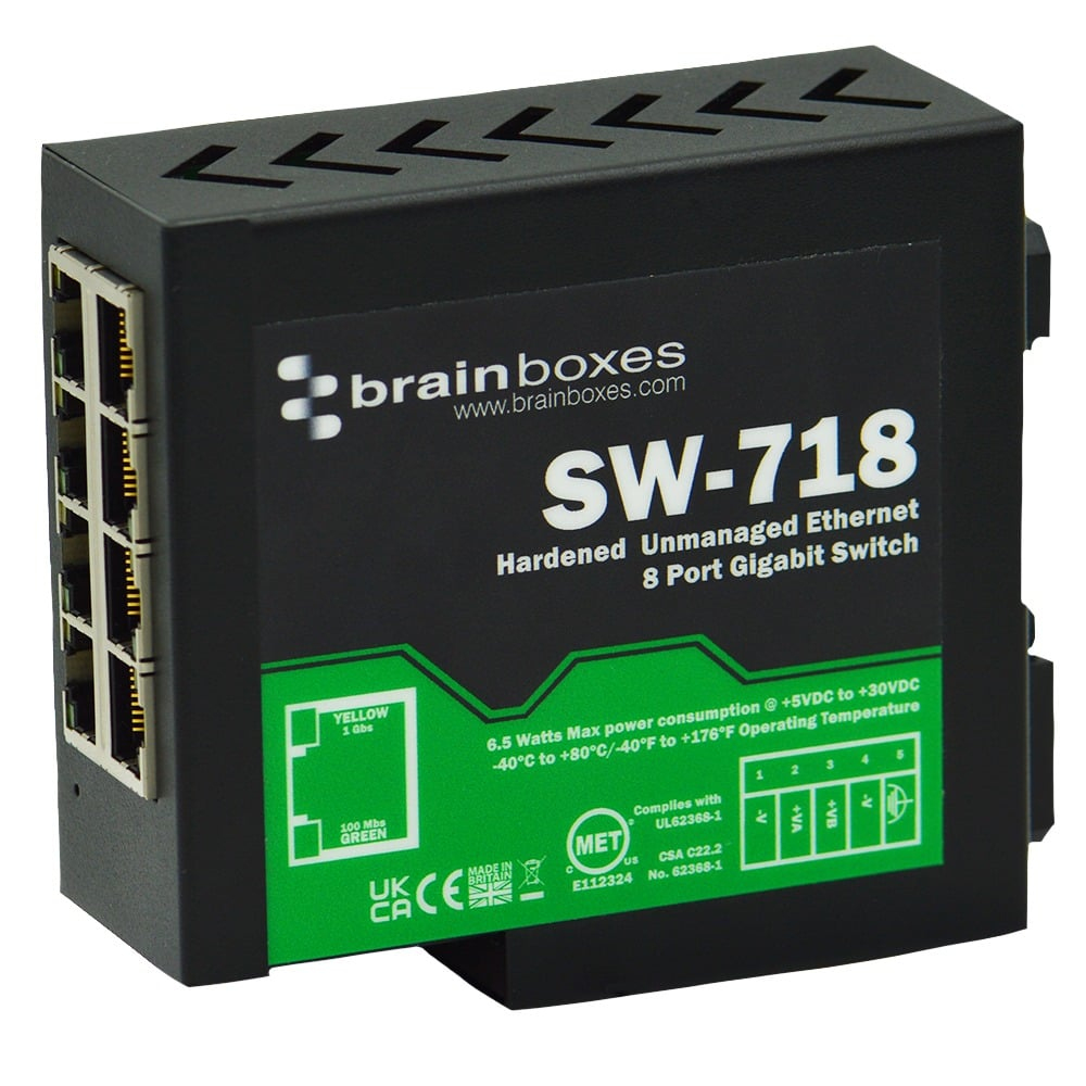 Brainboxes Hardened Industrial 8 Port Gigabit Ethernet Switch