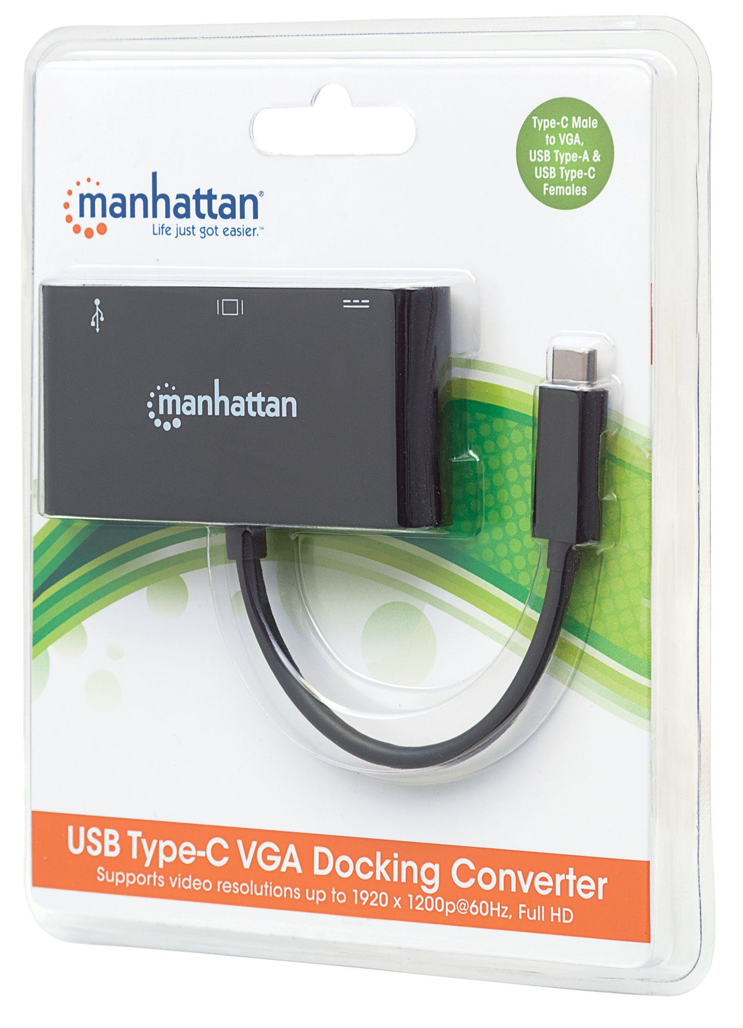 Manhattan USB-C 3-Port Hub/Dock, USB-C to USB-A, USB-C and VGA, 5 Gbps (USB 3.2 Gen1 aka USB 3.0), 1080p@60Hz, Power Delivery to USB-C Port (60W), Cable – image 6