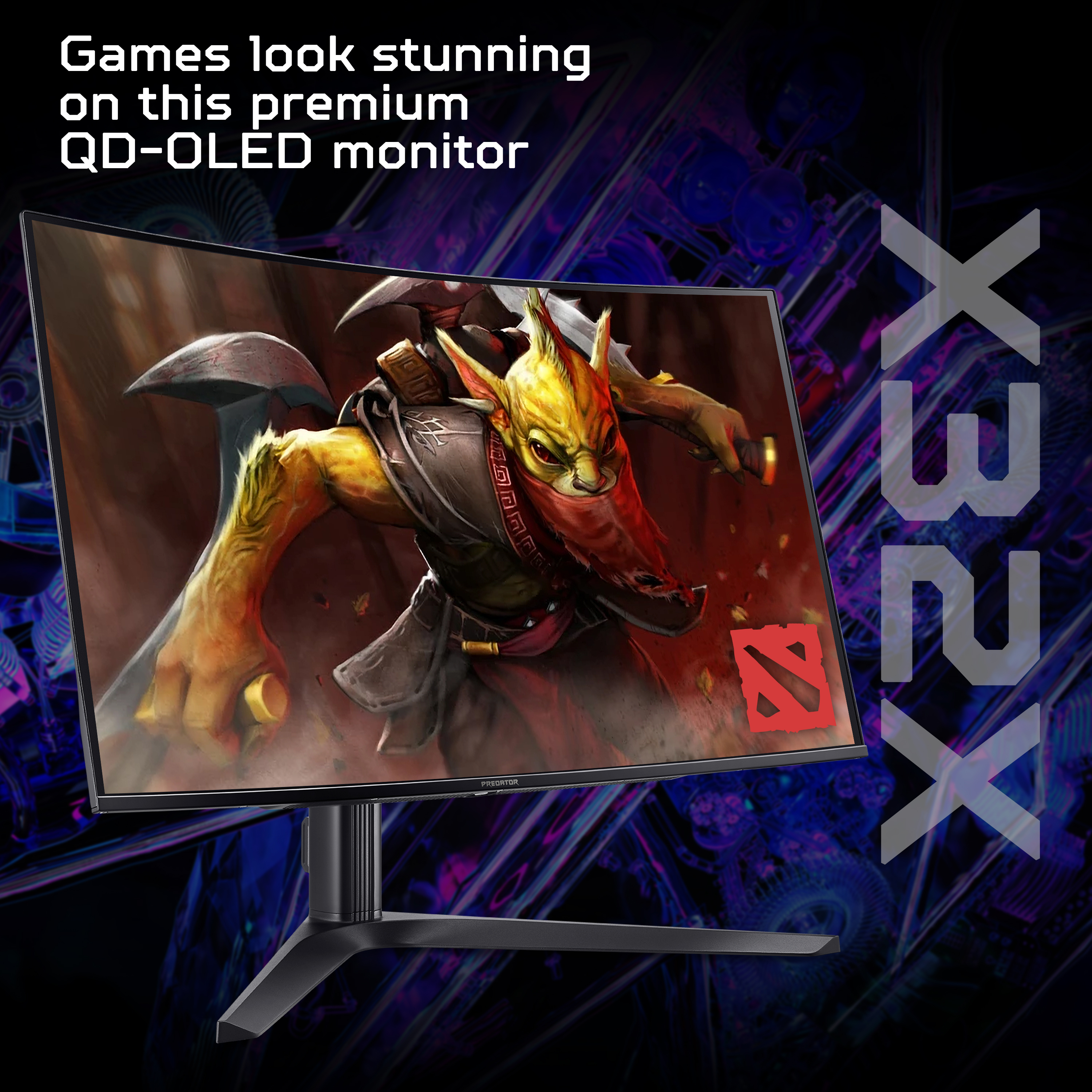 Acer Predator X32X curved QD-OLED gaming monitor – 31.5″, QD-OLED, 1700R curve, 4K Ultra HD, 240Hz, 0.03ms, FreeSync Premium, DisplayHDR 400 True Black, HDMI, DP & USB-C image 2