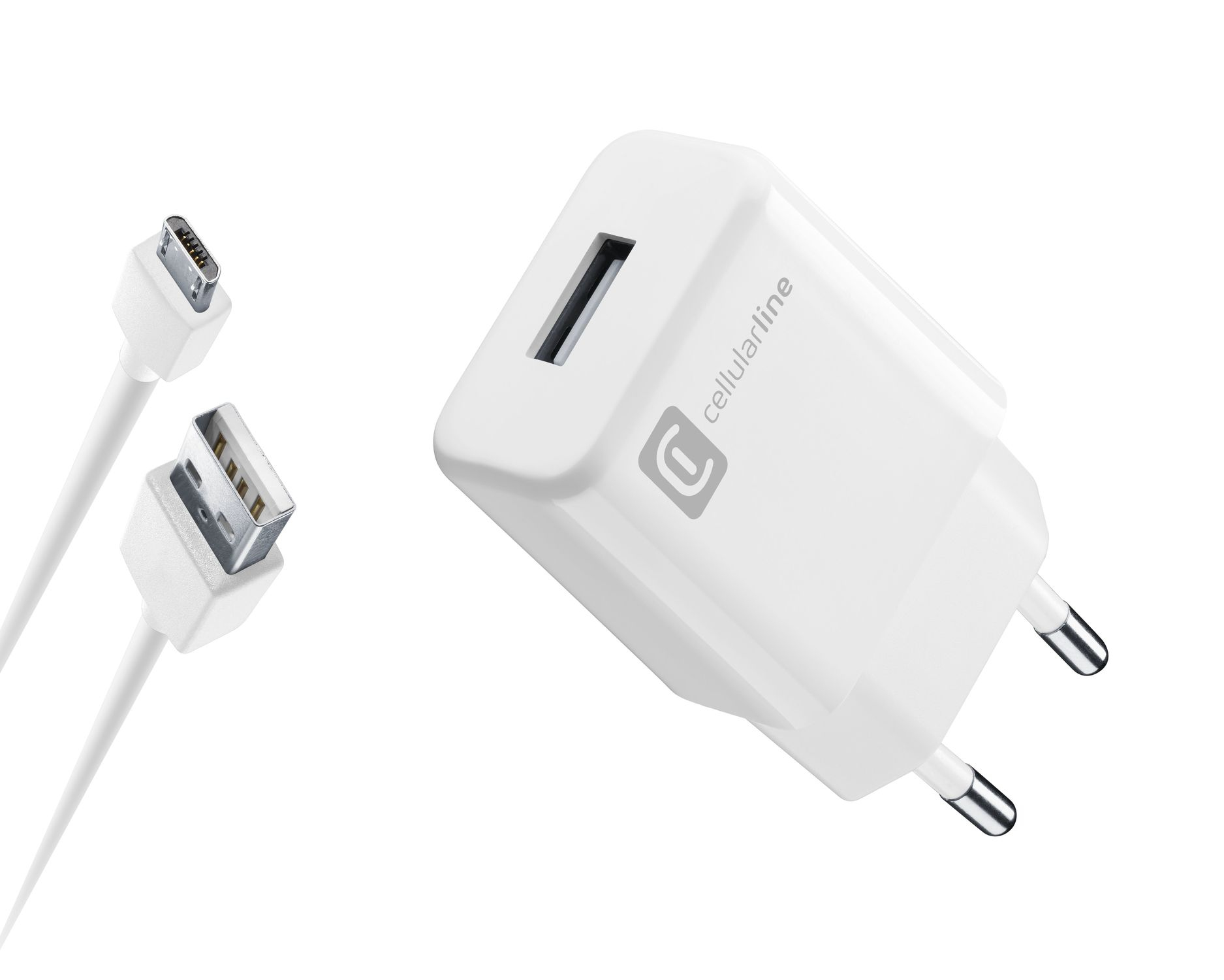 Cellularline USB Charger Kit 2A - Micro USB - Huawei, Xiaomi, Wiko, Asus and other smartphone Fast 2A mains charger with Micro USB cable