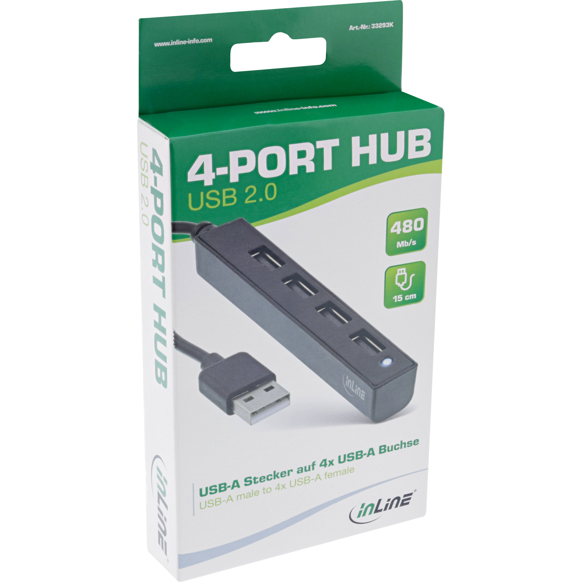 InLine USB 2.0 4-Port Hub, USB-A male to 4x USB-A female, cable – image 3