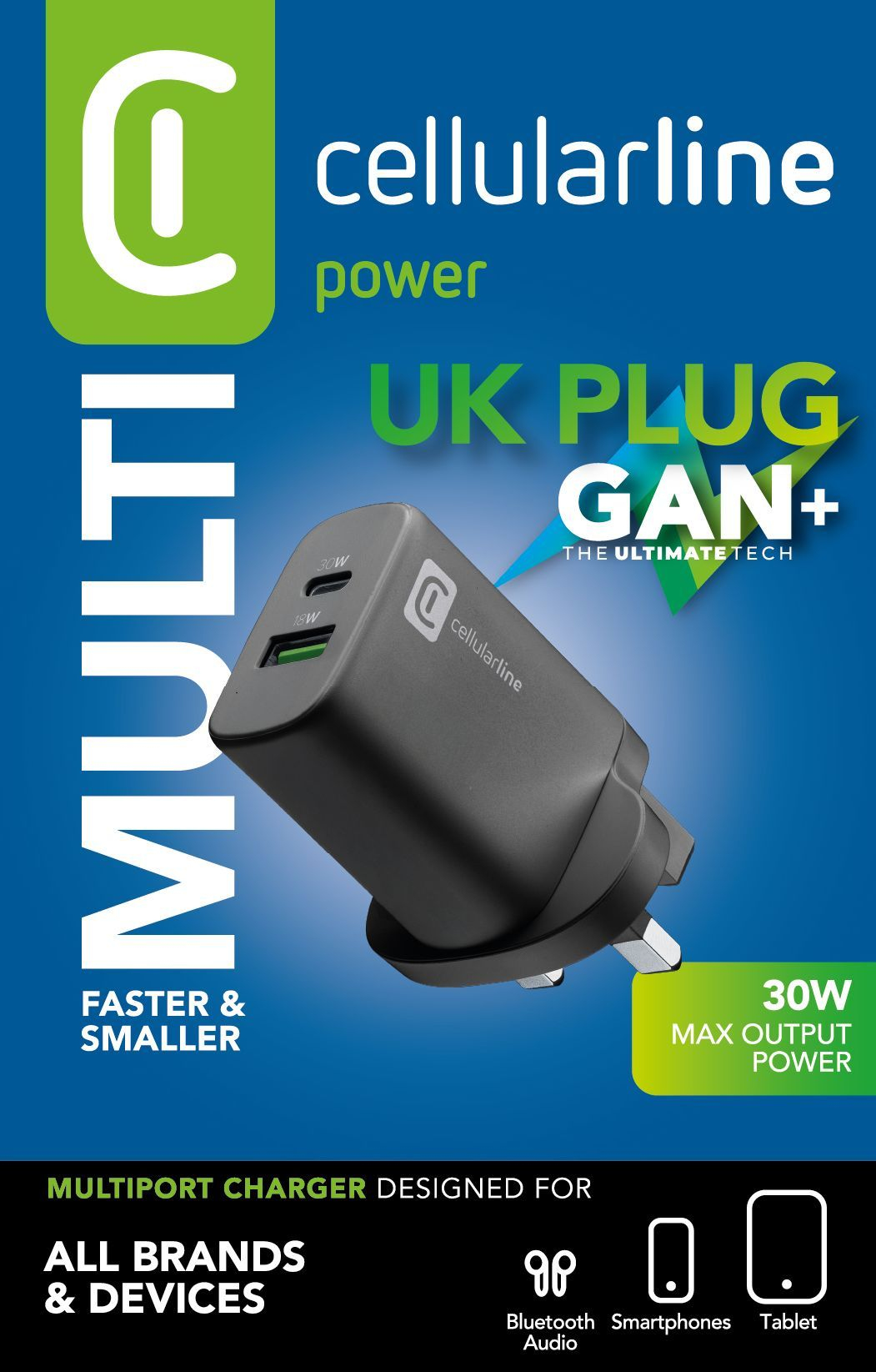 Cellularline ACHUSBGAN2PD30WUKK mobile device charger Laptop, Universal Black AC Fast charging Indoor – image 2