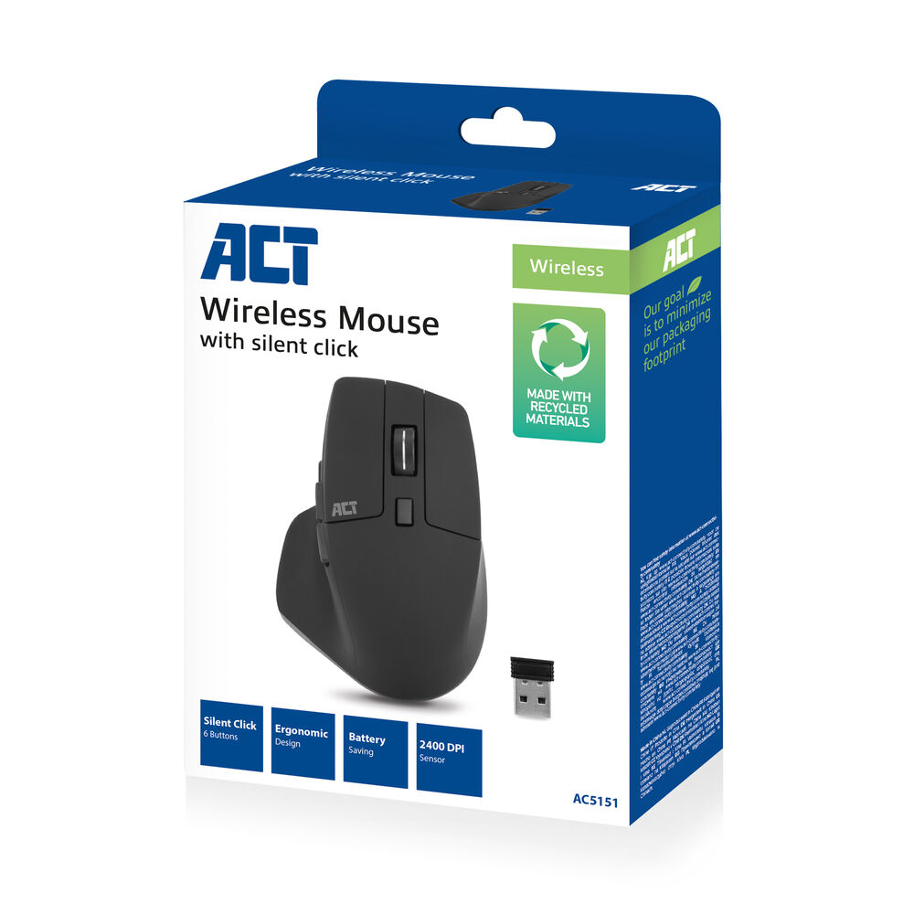 ACT Wireless mouse 2400 DPI with silent click, eco-friendly, made from recycled materials – image 2