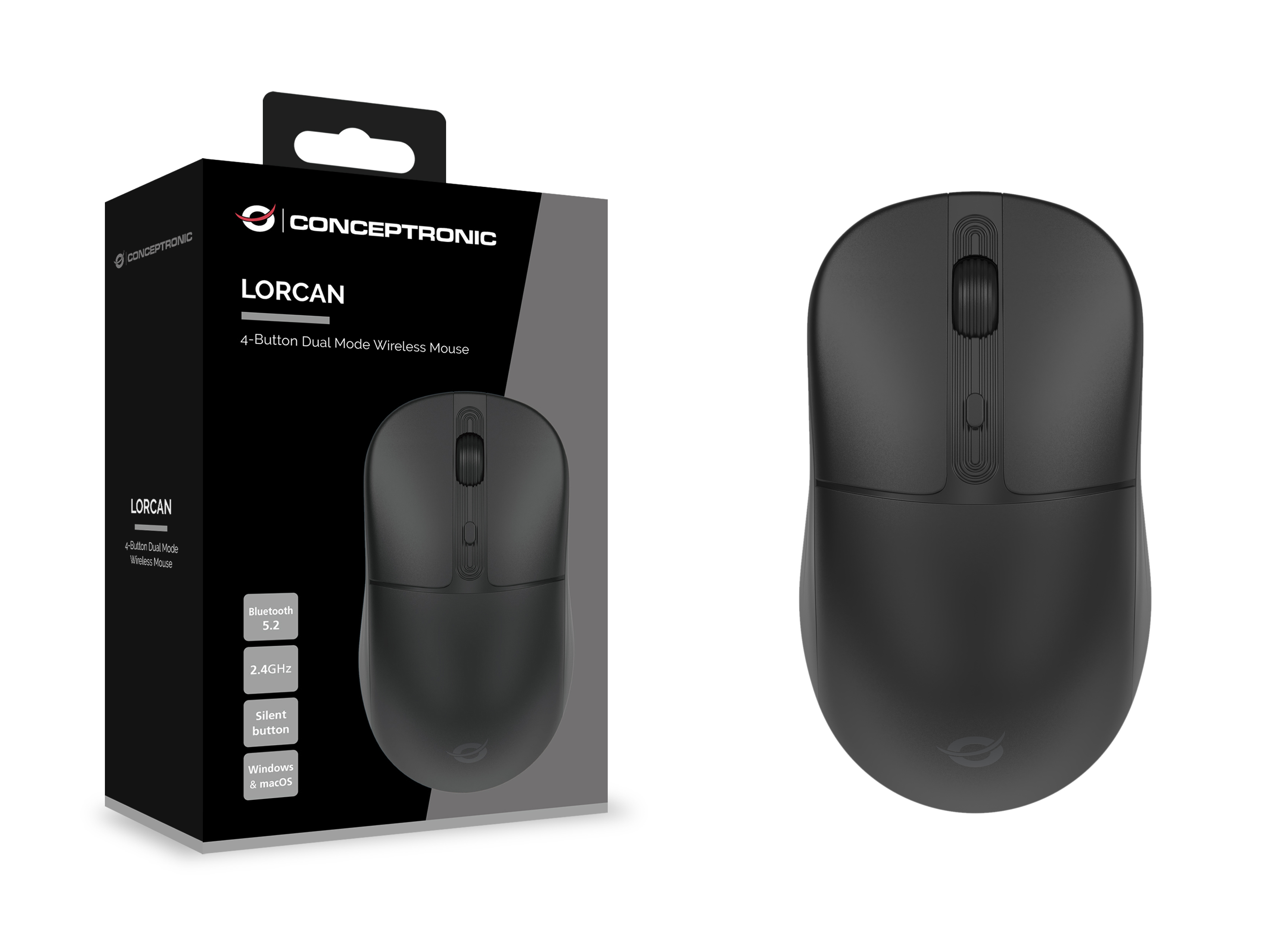 CONCEPTRONIC Dual Maus WLS BT5.2/1600DPI/4Tasten L+R schwarz