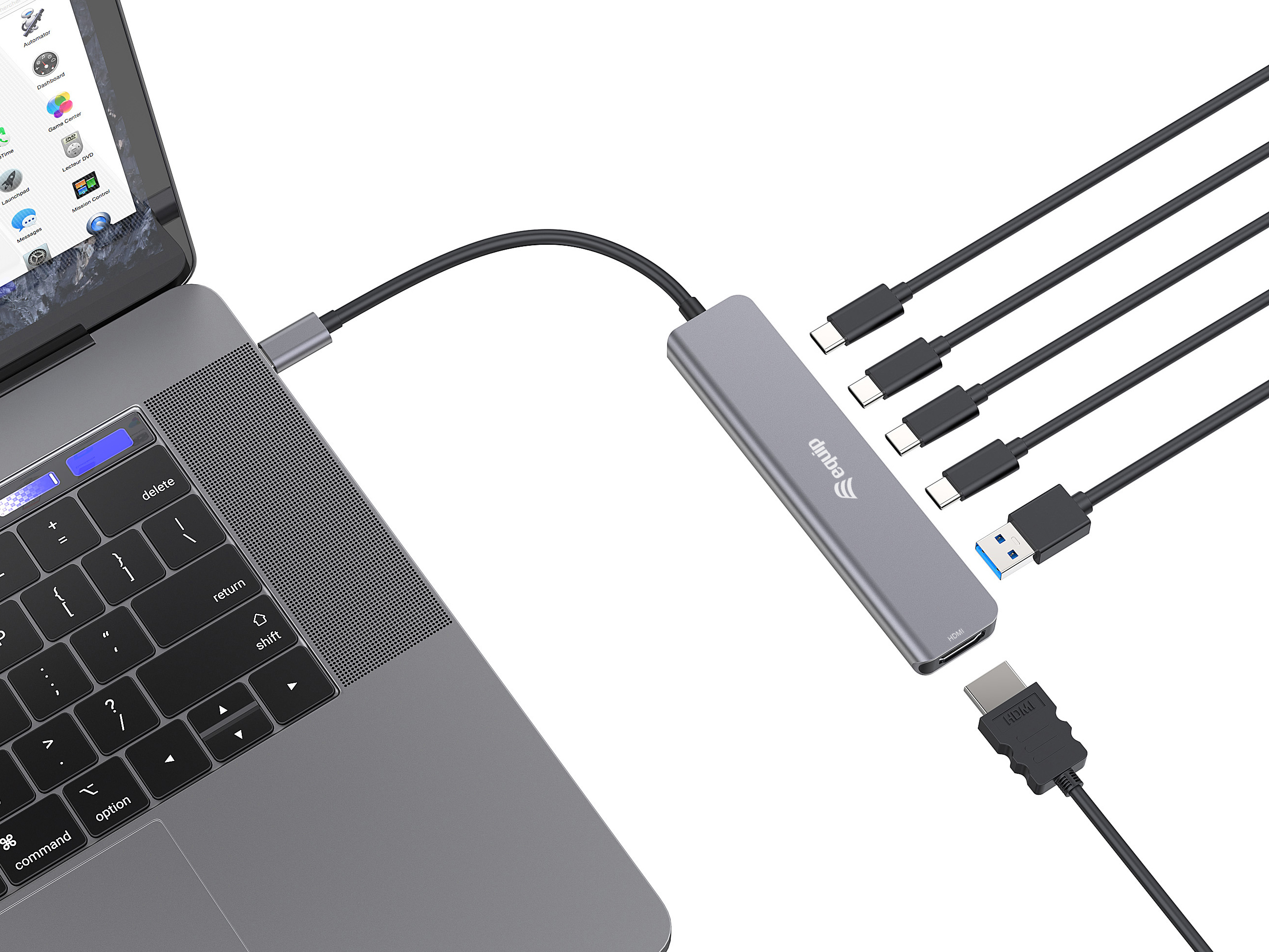 USB-C 6-in-1-Multifunktionsadapter, HDMI 4K/30Hz, USB-C x 4, USB-A x 1, 5 Gbit/s, 100 W USB PD