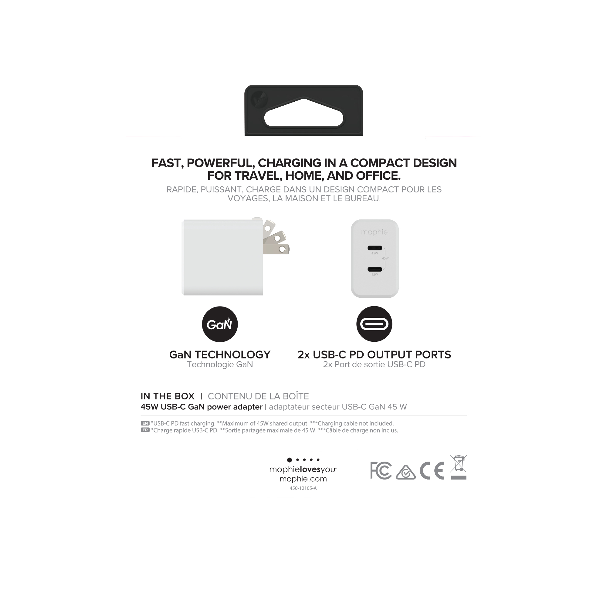 mophie Accessories- Wall Adapter-USB-C-PD-DUAL-45W-GAN-White-NA(2xUSBC) – image 4
