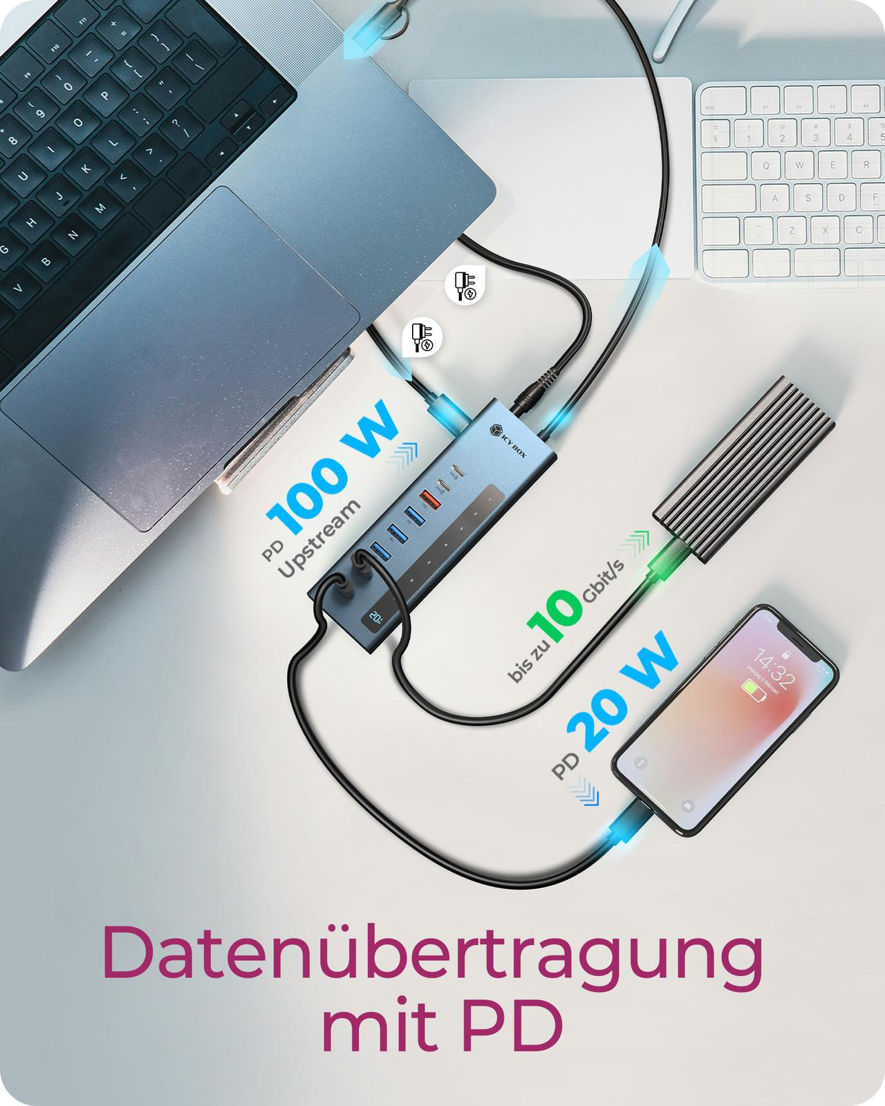 Hub  9-in-1 Hub IcyBox USB 3.2 mit Type-C/Type-A Anschluss HUBs