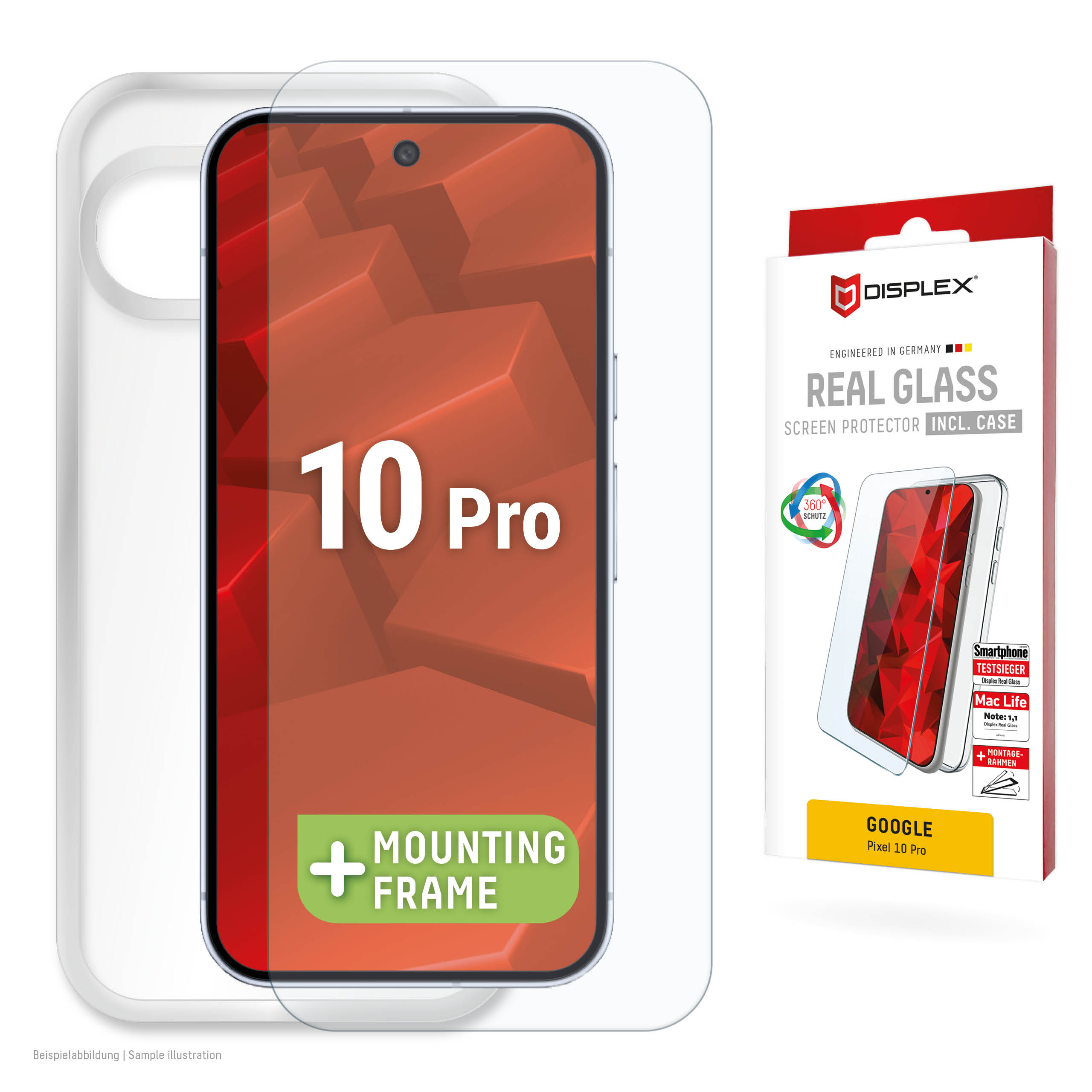 Displex Screen Protector + Case for Google Pixel 10 Pro, Eco Mounting Frame, scratch resistant