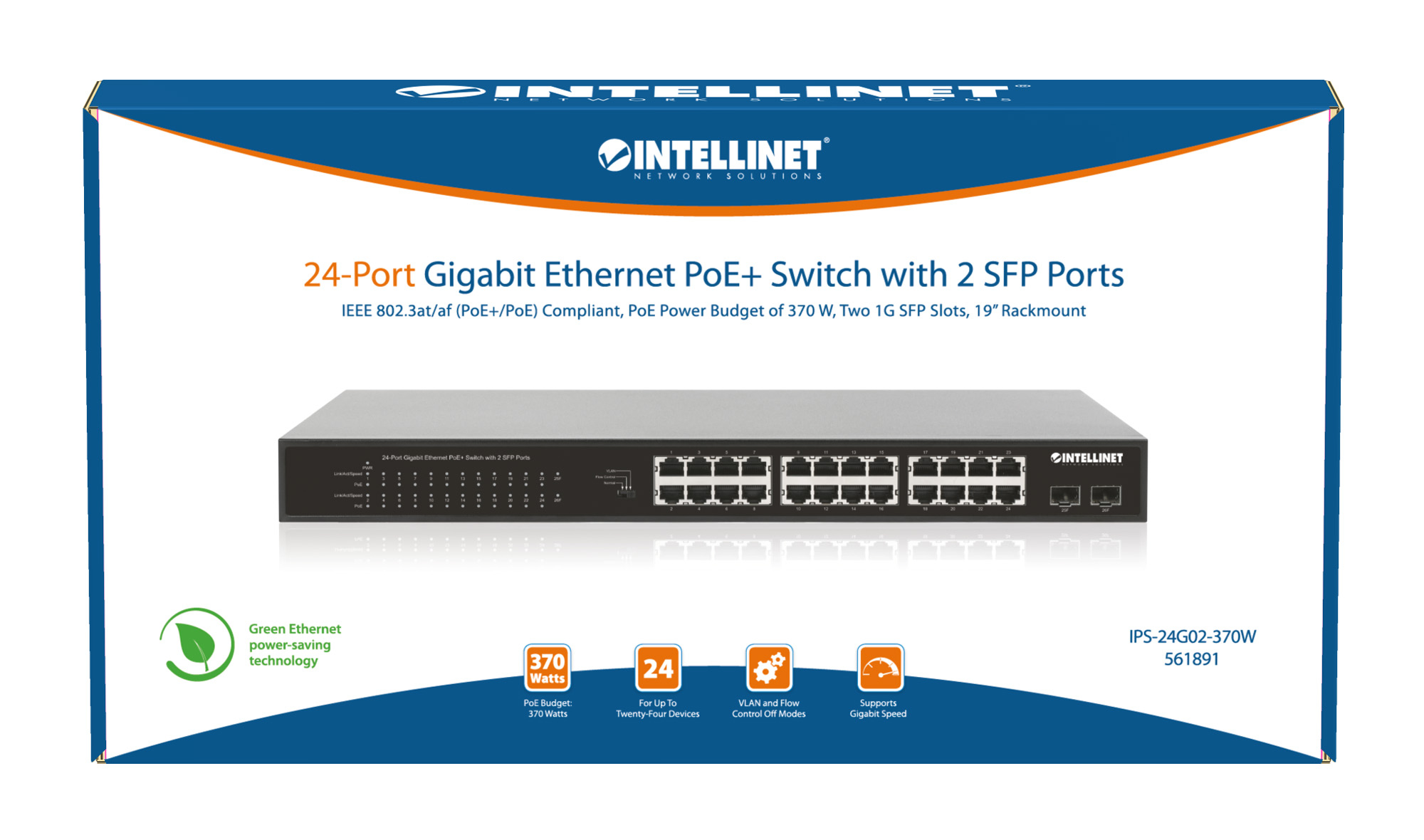 Intellinet 24-Port Gigabit Ethernet PoE+ Switch with 2 SFP Ports IEEE 802.3at/af (PoE+/PoE) Compliant, PoE Power Budget of – image 9