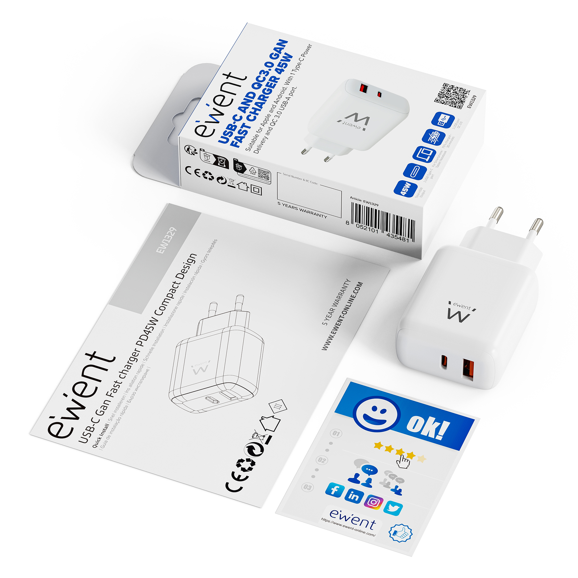 Ewent EW1329 mobile device charger Universal White AC Fast charging Indoor – image 2