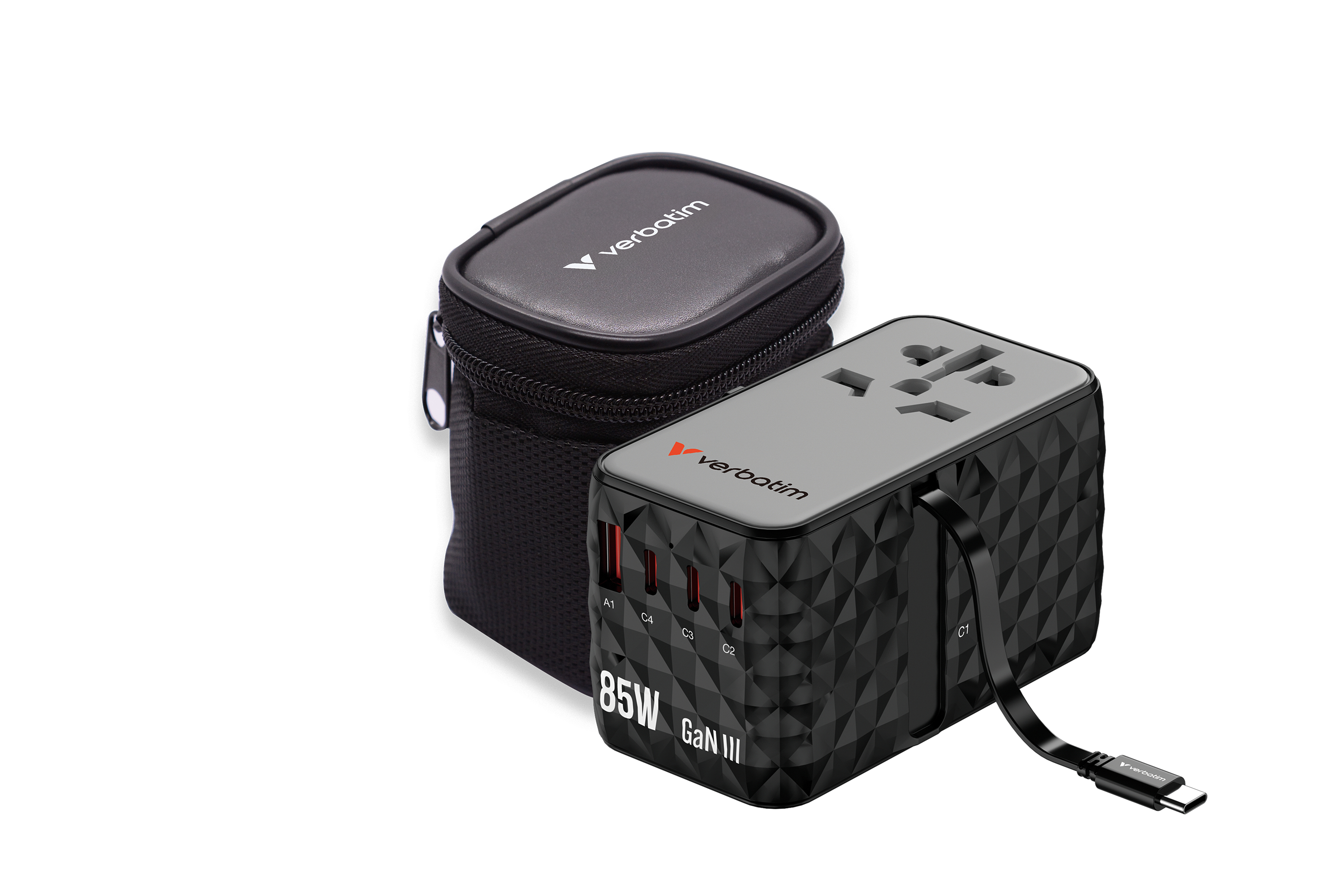 Resim Verbatim Charge 'n' Travel Diamond 85W CNT-02 AC Şarj Cihazı, 1x USB 2.0, 3x USB Type-C, Siyah