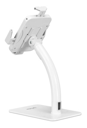 Manhattan Soporte tipo quiosco de sobremesa antirrobo para tablet e iPad, universal, rotación 360°, inclinación +20° a −110°, bloqueable, para tablets de 7,9" a 11", color blanco imagen 3