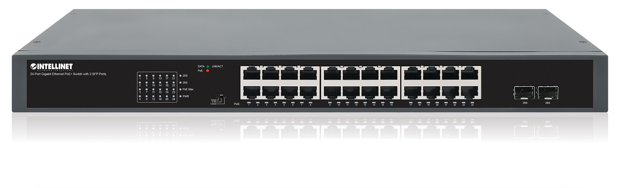 Intellinet 24-Port Gigabit Ethernet PoE+ Switch with 2 SFP Ports IEEE 802.3at/af (PoE+/PoE) Compliant – image 5