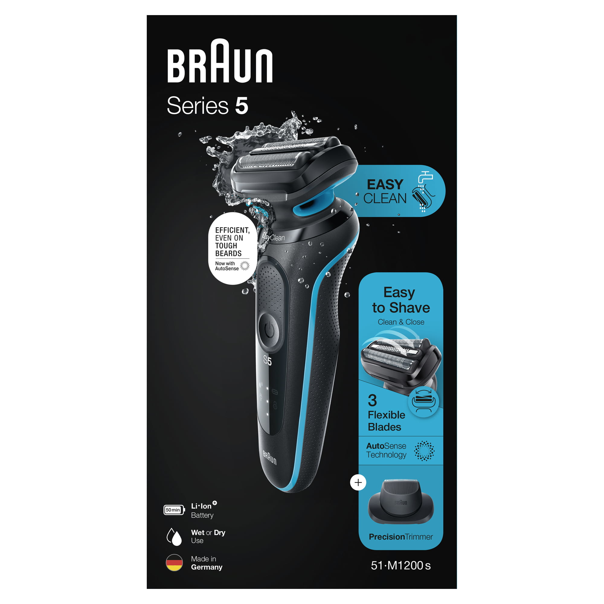 Braun Series 5 51-M1200s men's shaver Foil shaver Trimmer Black, Blue – image 9