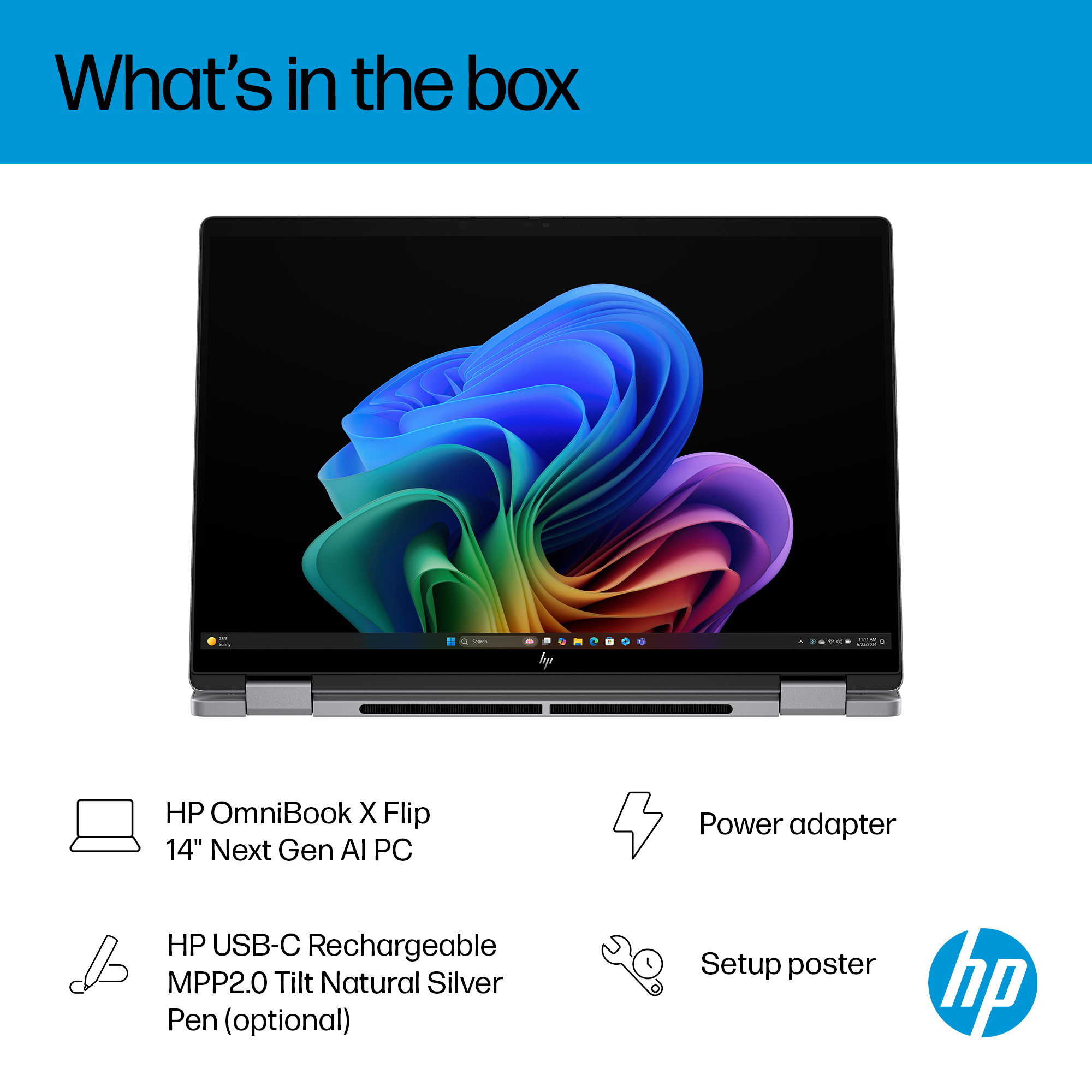 HP OmniBook X FlipNGAI 14-fm0503sa Copilot+ PC Intel Core Ultra 7 256V Hybrid (2-in-1) 35.6 cm (14″) Touchscreen 2K 16 GB LPDDR5x-SDRAM 1 TB SSD Wi-Fi 7 (802.11be) Windows 11 Home Silver image 9
