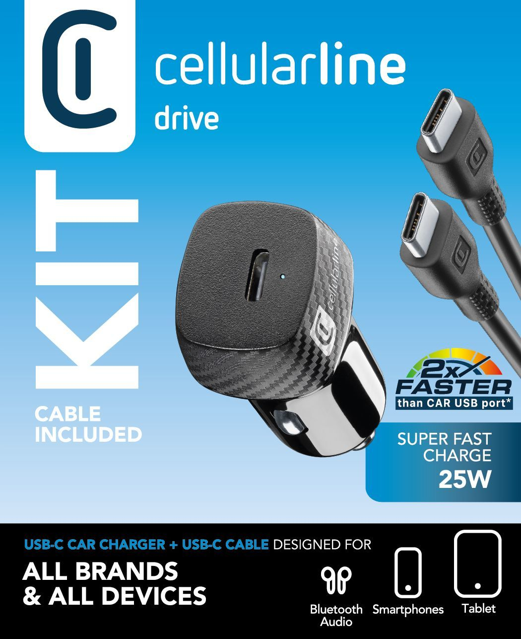 Super Fast Car Power Kit 25W - USB-C to USB-C - Samsung USB-C-Autoladegerät Super Fast Charge 25 W mit USB-C auf USB-C-Kabel