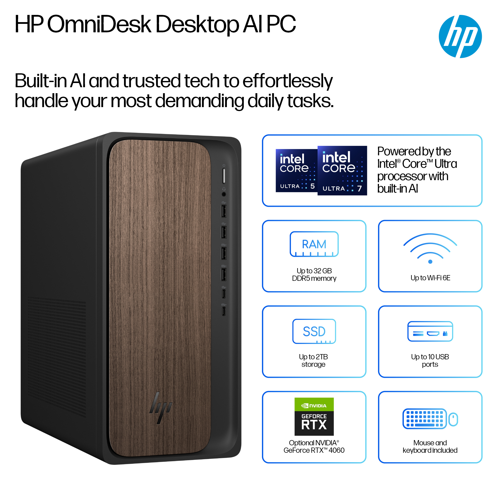 HP OmniDesk AI M03-0002na PC Intel Core Ultra 7 265 16 GB DDR5-SDRAM 2 TB SSD Windows 11 Home Tower AI PC Black image 3