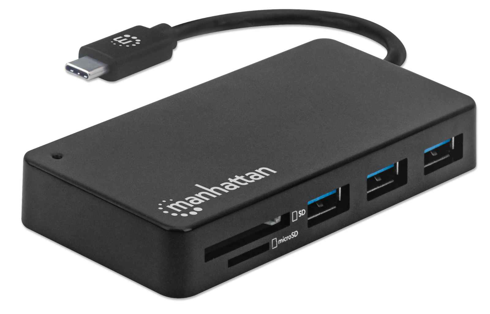 Manhattan USB-C Dock/Hub with Card Reader, Ports (x3): USB-A (x3), 5 Gbps (USB 3.2 Gen1 aka USB 3.0), External Power Supply Not Needed, Universal for all device – image 2
