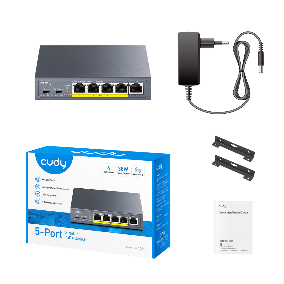 Cudy GS105P network switch Gigabit Ethernet (10/100/1000) Power over Ethernet (PoE) Black – image 2