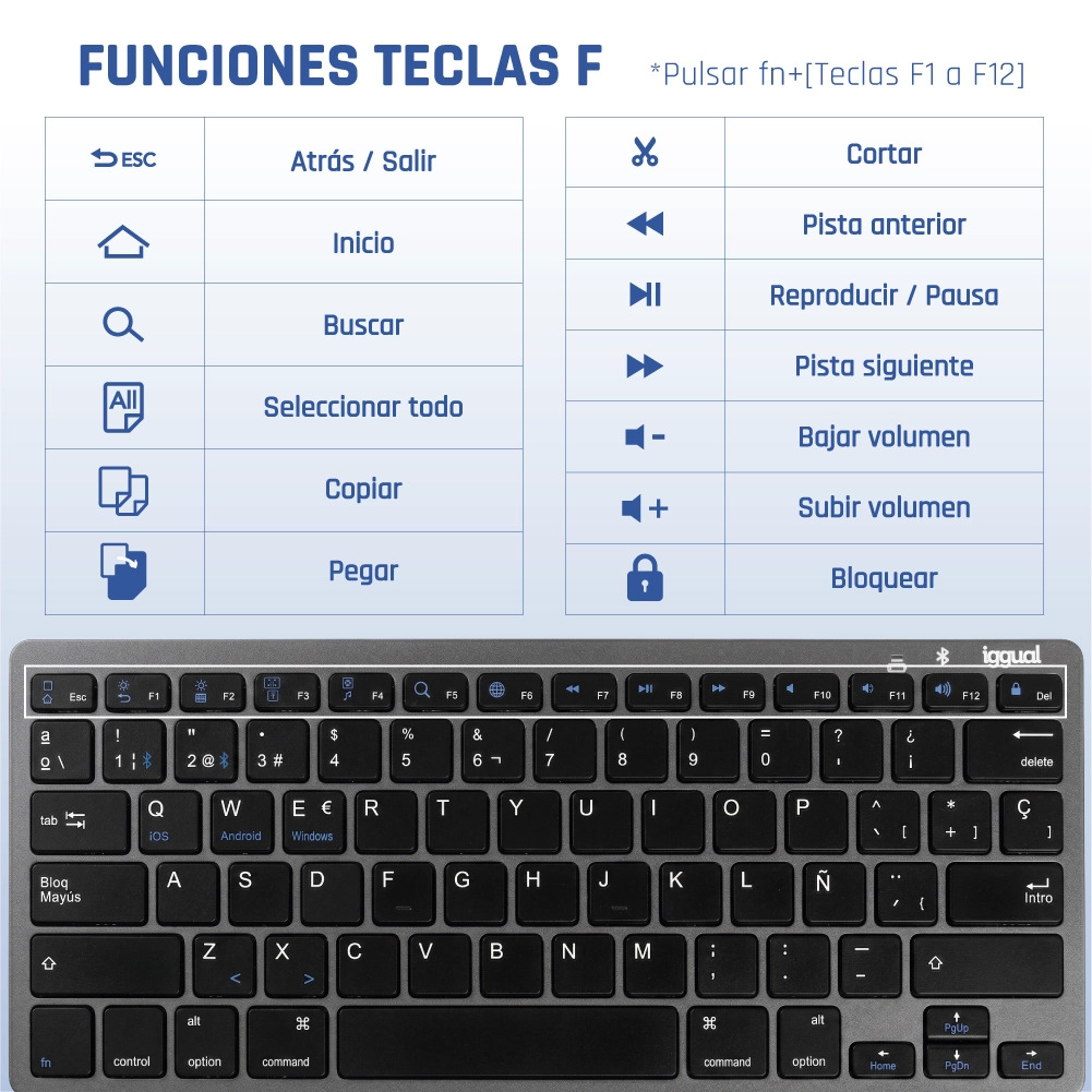 iggual IGG316917 keyboard Bluetooth QWERTY Black, Grey – image 7