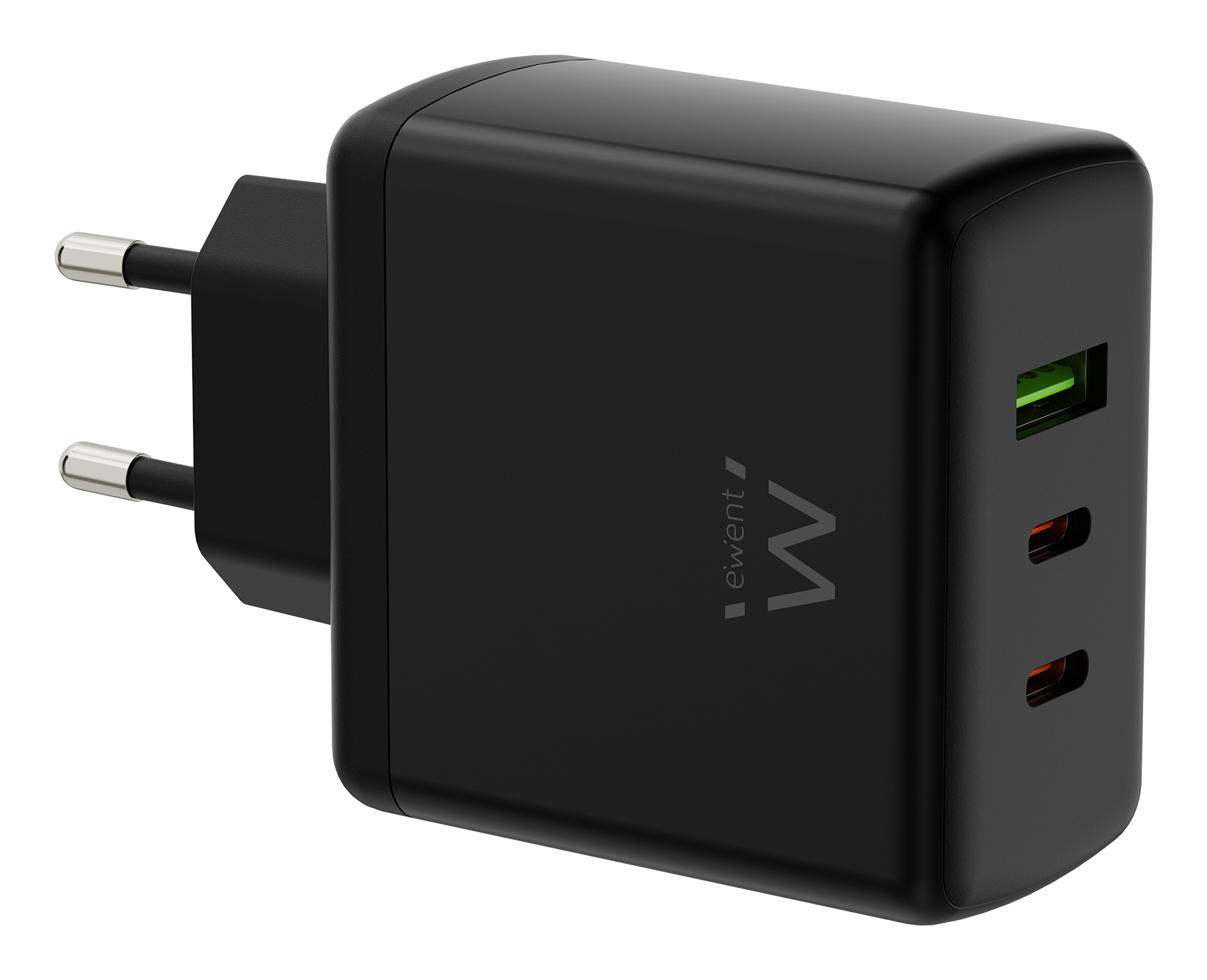 Ewent 65W GaN Fast 3-port (2 USB-C PD and 1 USB-A QC) charger, Compact Design – image 1