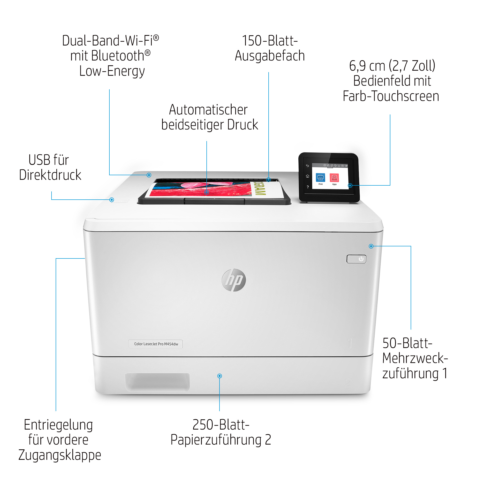 HP LaserJet Pro M454dw Wireless Color Printer, Duplex. Print technology: Laser, Maximum resolution: 600 x 600 DPI, Print s