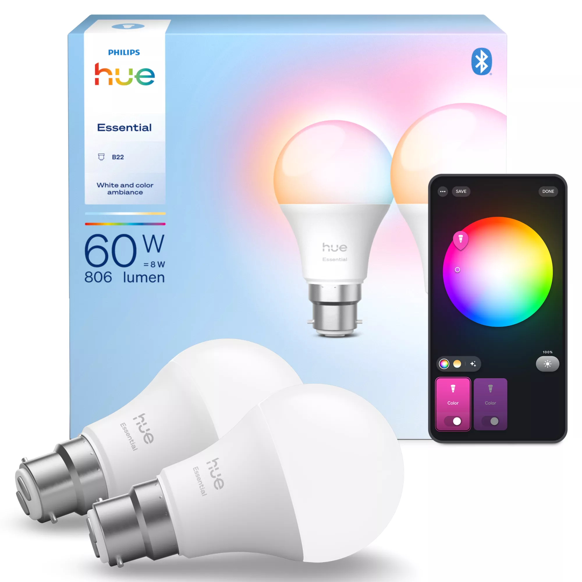 Philips by Signify Philips Hue White and colour ambience Essential A60 – B22 smart bulb – 806 lm – – image 2