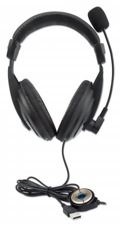 Stereo Over-Ear Headset (USB), Microphone Boom (padded), Retail Box Packaging, Adjustable Headband, Ear Cushions, 1x USB-A