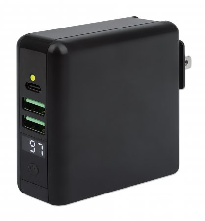 Manhattan 102452 Caricabatterie per dispositivi mobili Universale Nero (WALL CHARGER/POWERBANK/WIRELESS - USA/UK/EU USB-C/USB-A