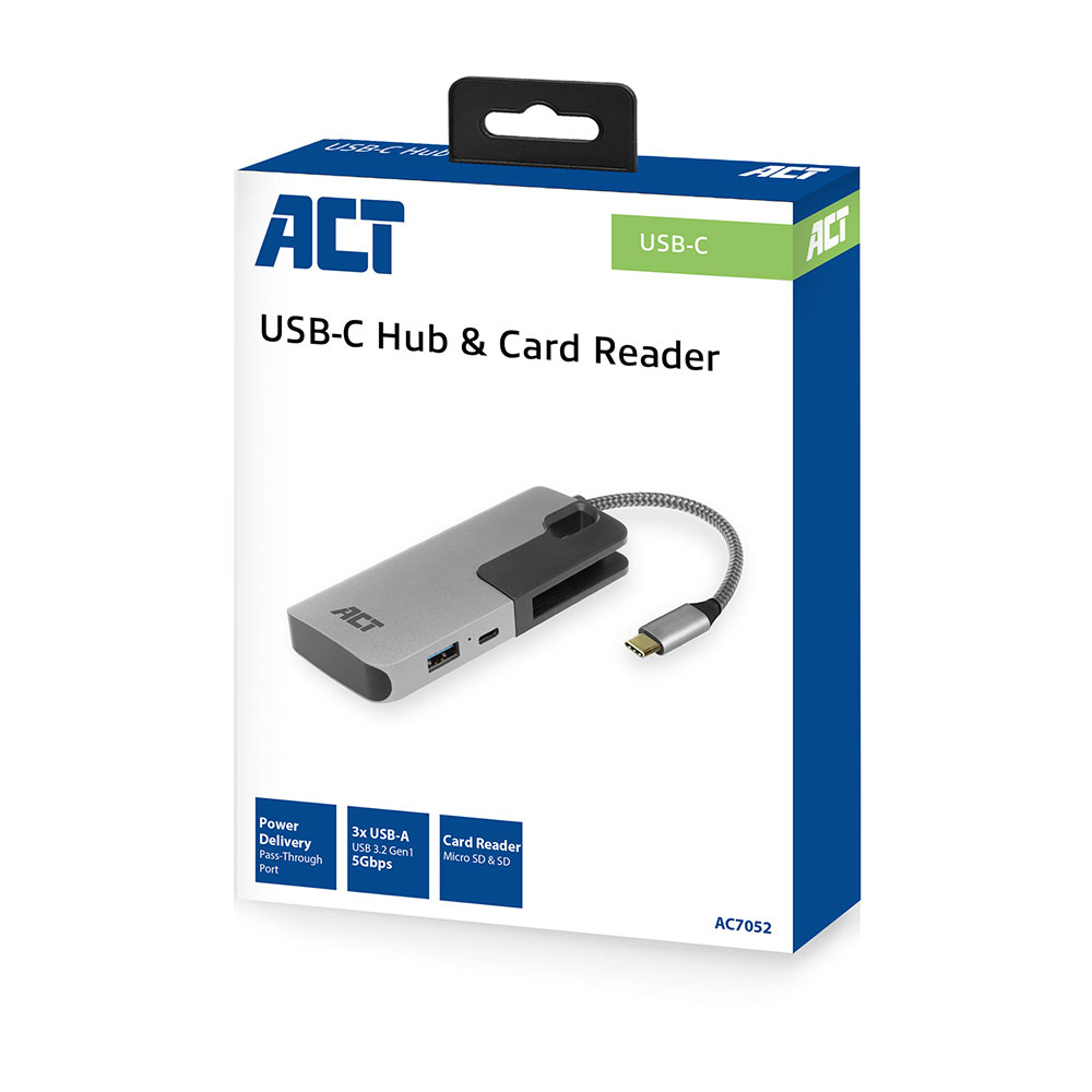 ACT USB-C hub 3.0 3 port, card reader, PD pass-through – image 5