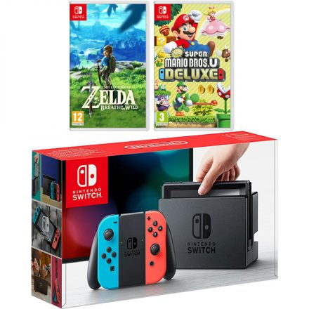Nintendo Switch+ The Legend Of Zelda Breath Of The Wild+Super Mario Bros U Deluxe — vue 1 sur 5