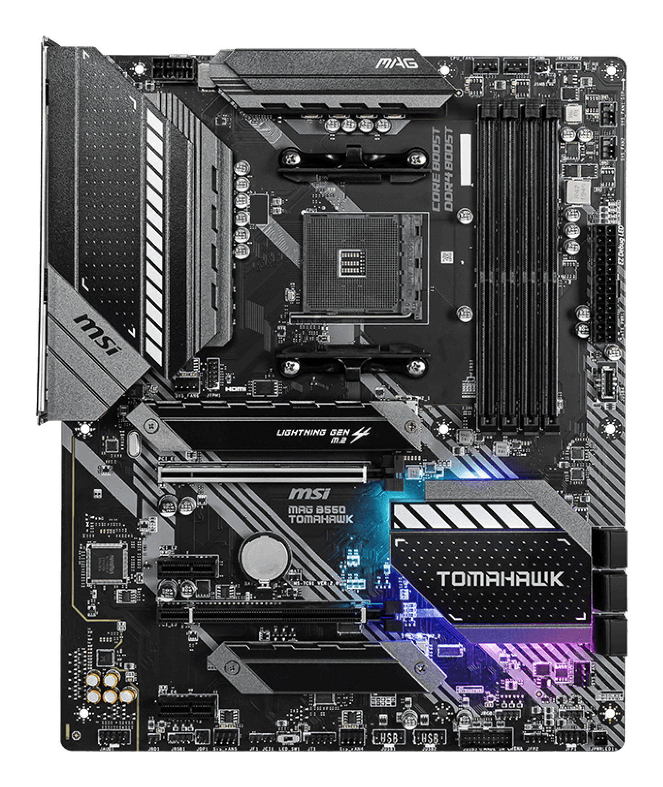 Tarjeta Madre MSI MAG B550 TOMAHAWK - Socket AM4 - 4xDDR4 - 2133/3200/5100(OC) MHz - HDMI - DisplayPort - M.2 - USB 2.0/3.2 - ATX  - MAG B550 TOMAHAWK