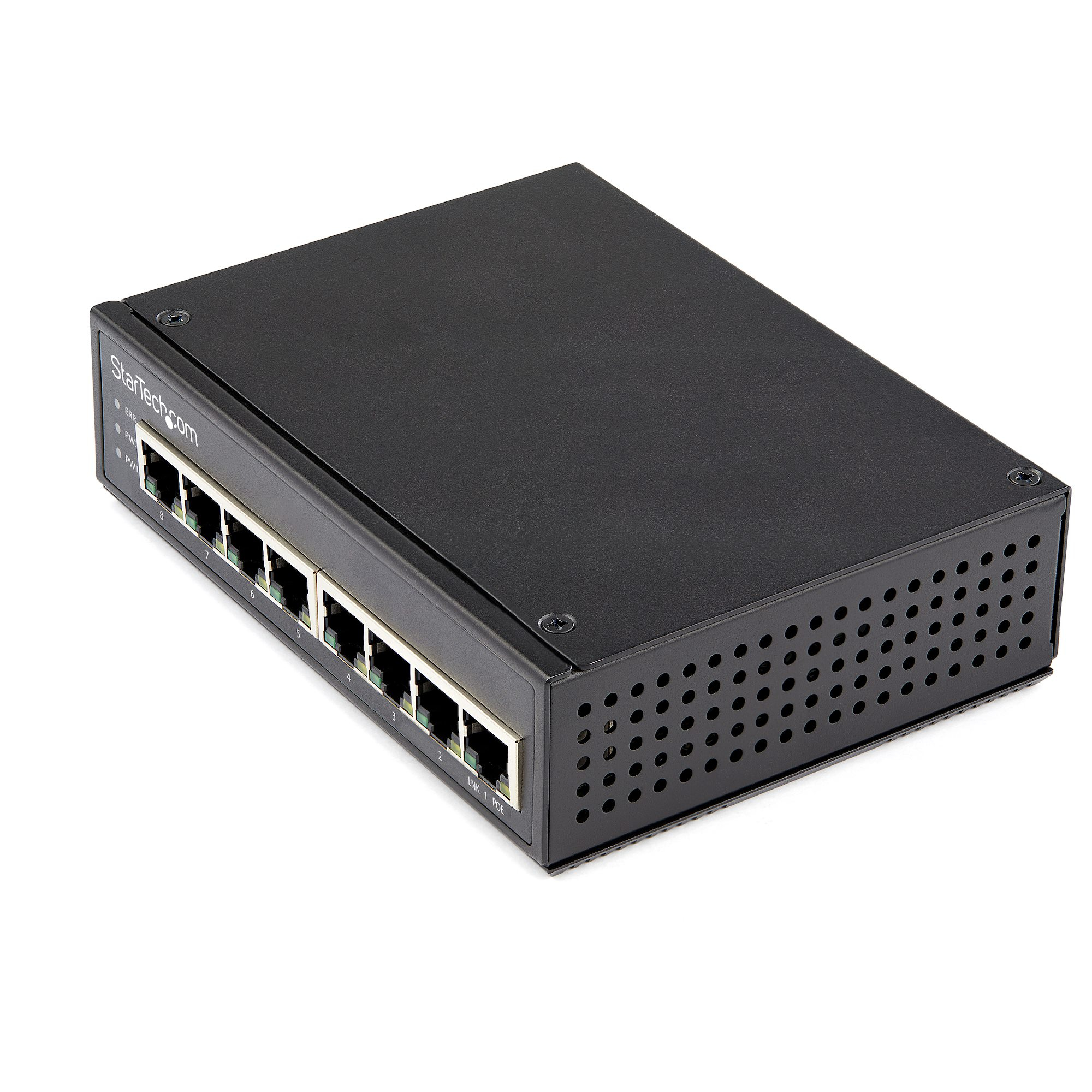 StarTech.com Industrial 8 Port Gigabit PoE Switch, 30W, Power Over Ethernet Switch, Gigabit Ethernet GbE PoE+ Unmanaged Switch, Rugged High Power Gigabit Network Switch IP-30, -40C to 75C - Gigabit Ethernet PoE (IESC1G80UP) - Switch - unmanaged - 8 x 10/100/1000 (PoE+) - DIN rail mountable, wall-mountable - PoE+ (200 W) - DC power