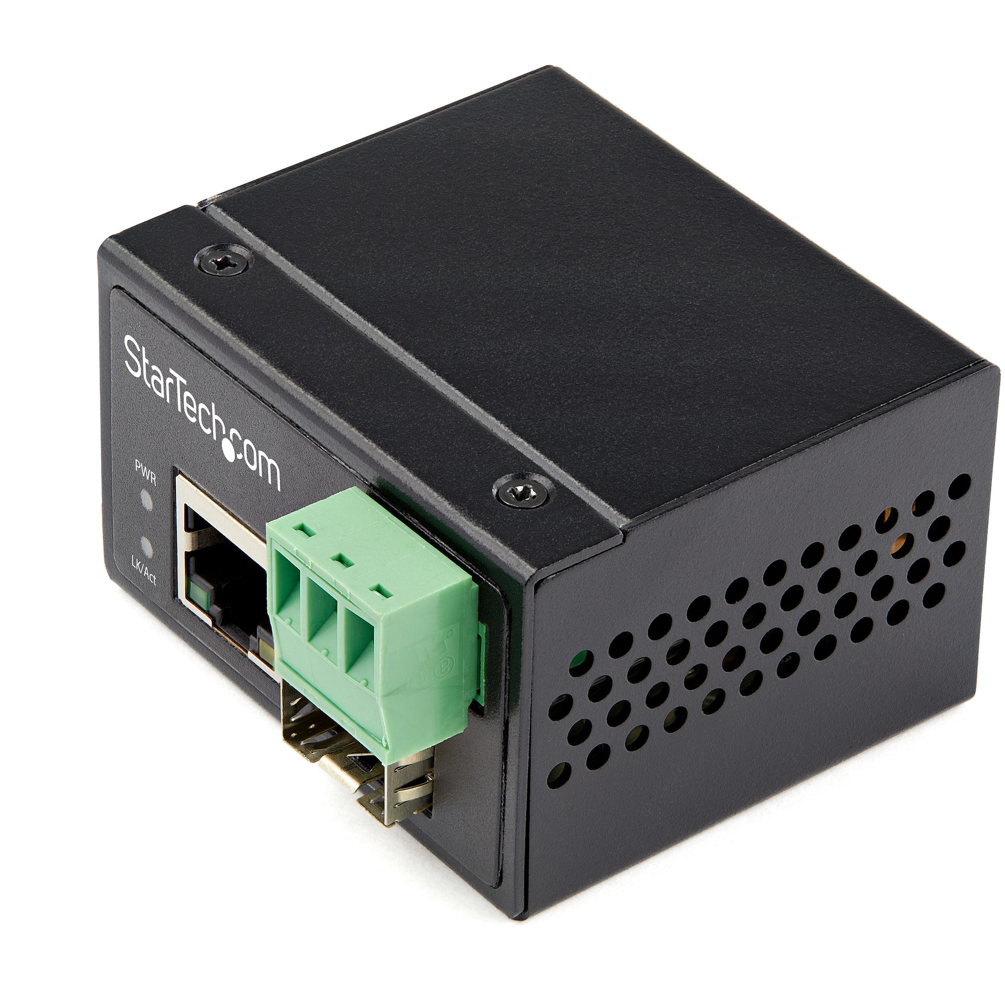 StarTech.com Industriell fiber till Ethernet-mediakonverterare - 100 Mbit/s SFP till RJ45/Cat6 - Singlemode/Multimode optisk fiber till kopparnätverk - 12-56 V DC - IP30/-40 &degC till +75 &degC