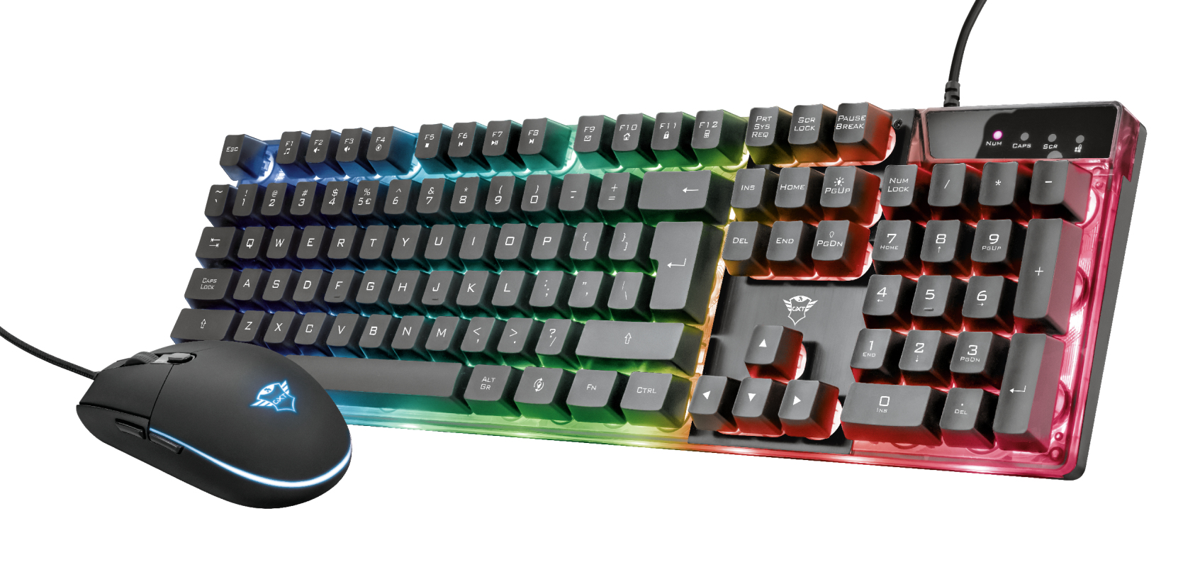 Pack teclado + ratón - Trust GXT 838 Azor, Gaming, Retroiluminación, Con cable, Negro
