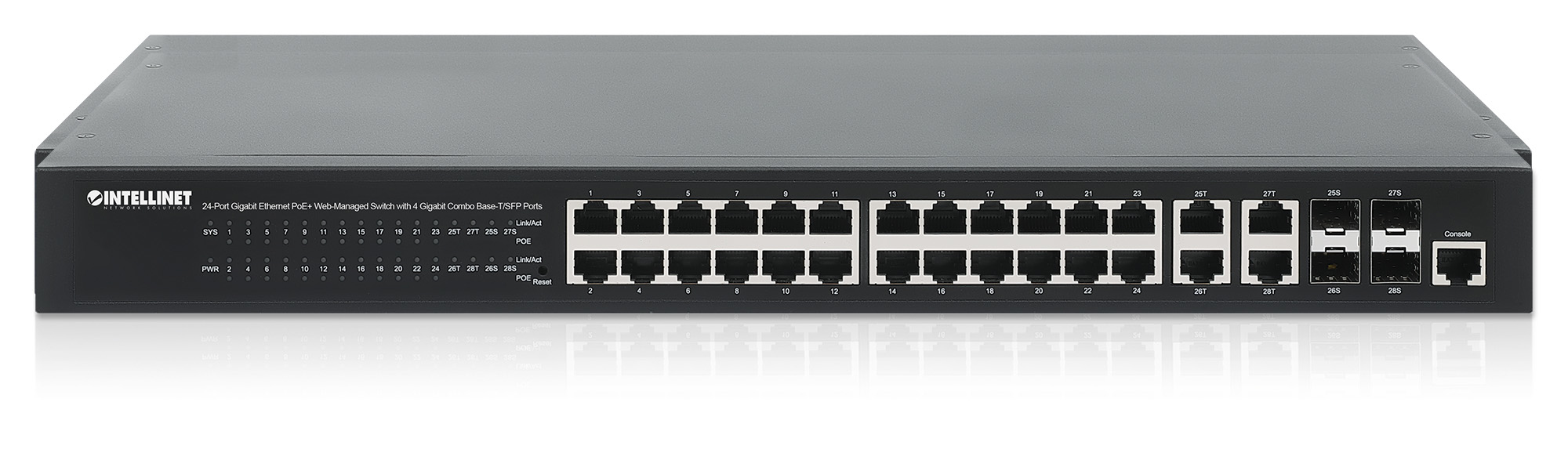 Intellinet 24-Port Gigabit Ethernet PoE+ Web-Managed Switch with 4 Gigabit Combo Base-T/SFP Ports, IEEE 802.3at/af Power over Ethernet (PoE+/PoE) Compliant, 370 – image 5
