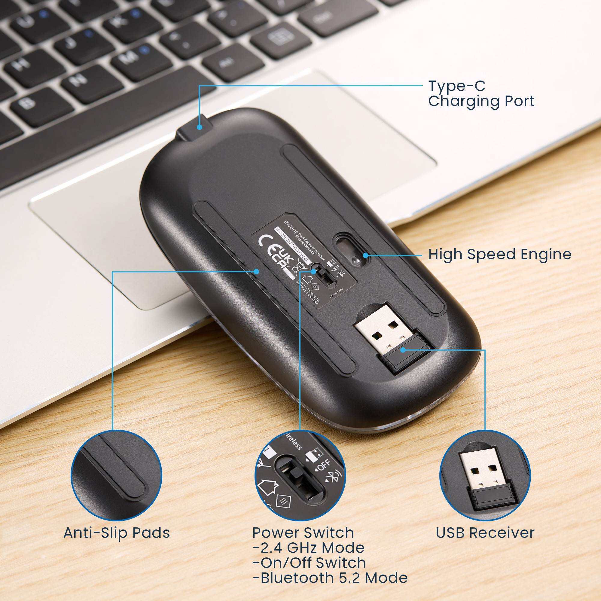Ewent EW3242 mouse Universal Ambidextrous RF Wireless + Bluetooth Optical 1600 DPI – image 4