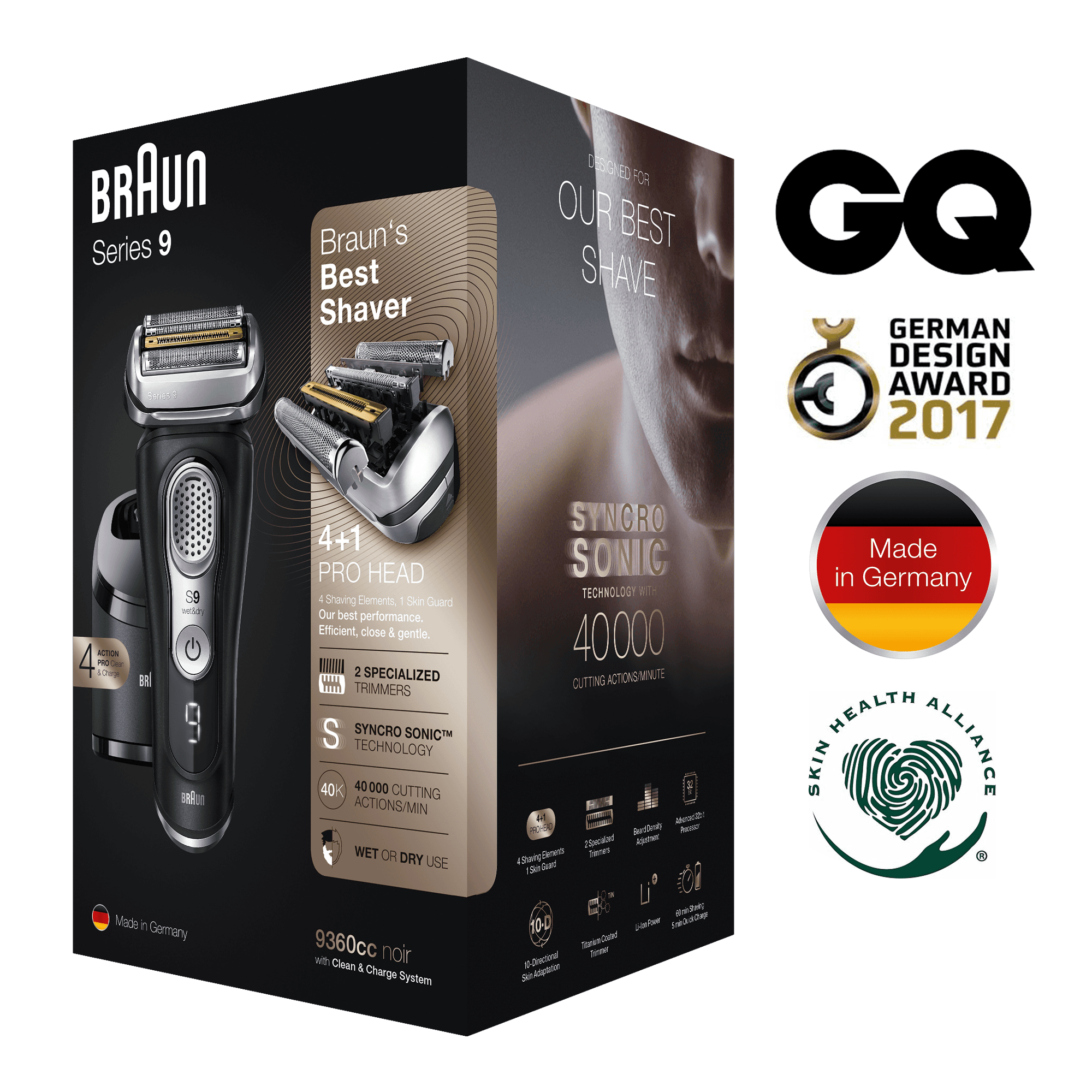 Braun Series 9 9360cc Latest Generation Electric Shaver, Clean&Charge Station, Fabric Case, Noir – image 9