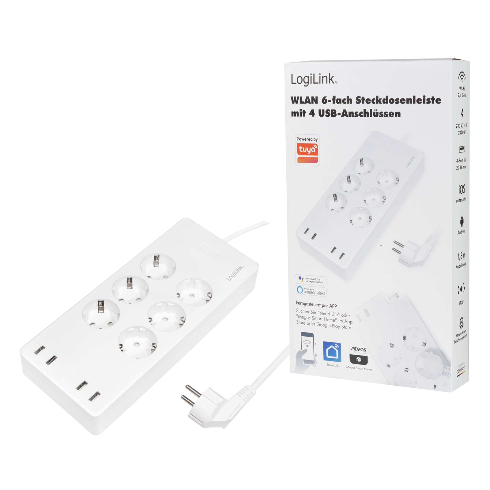 LogiLink Wi-Fi Smart Socket outlet, 6-way, (CEE 7/3), 4x USB, Tuya compatible
